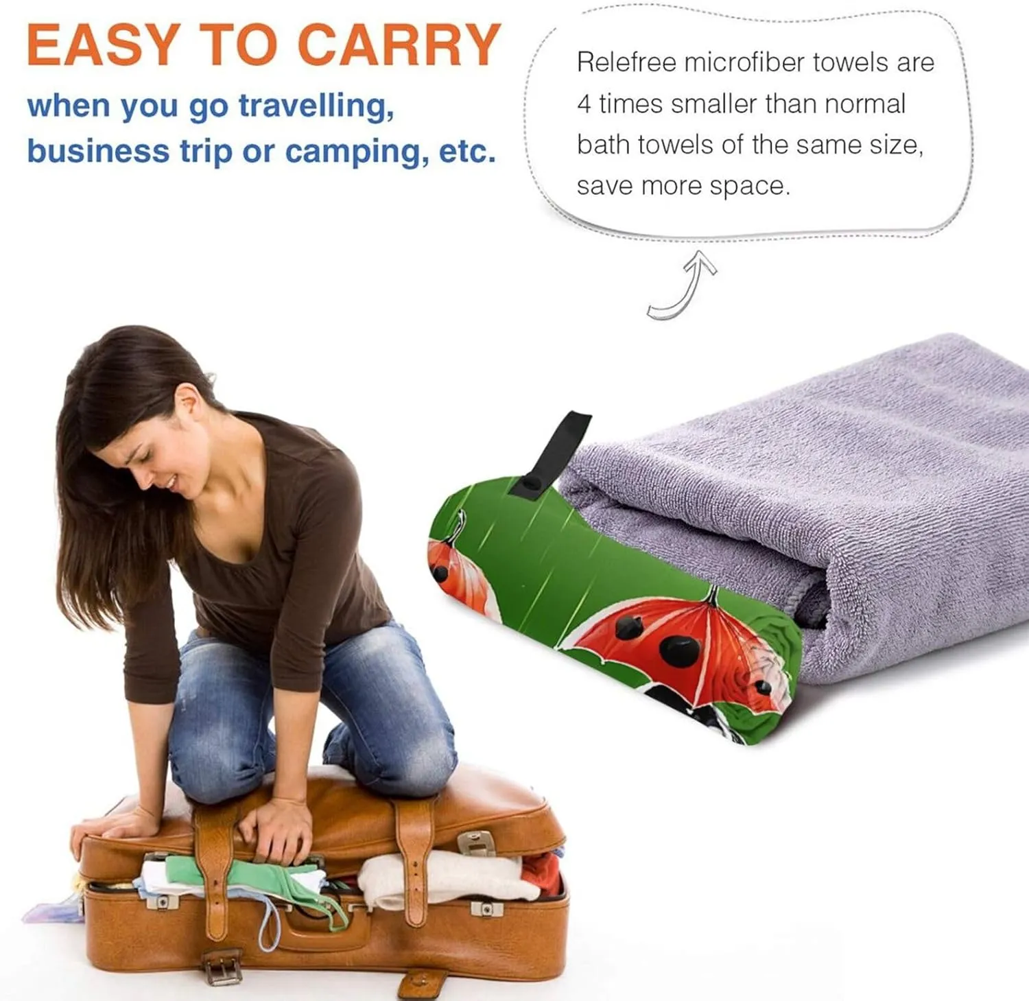 (Funny Ladybug) Quick Dry Beach Towel Lightweight Absorbent Sand Proof Travel Towel for Outdoor Pool Gym 31.5"X63"