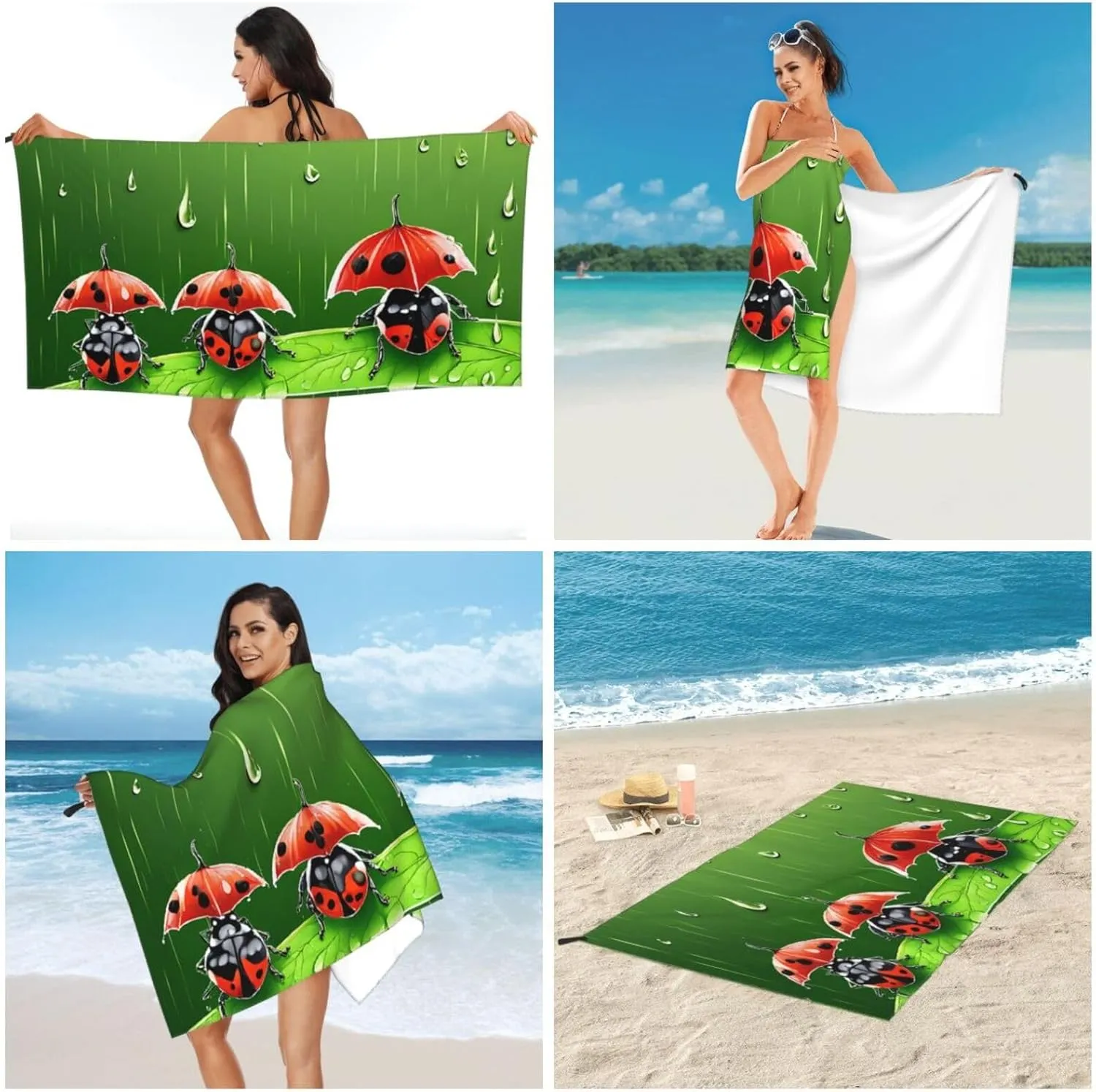 (Funny Ladybug) Quick Dry Beach Towel Lightweight Absorbent Sand Proof Travel Towel for Outdoor Pool Gym 31.5"X63"