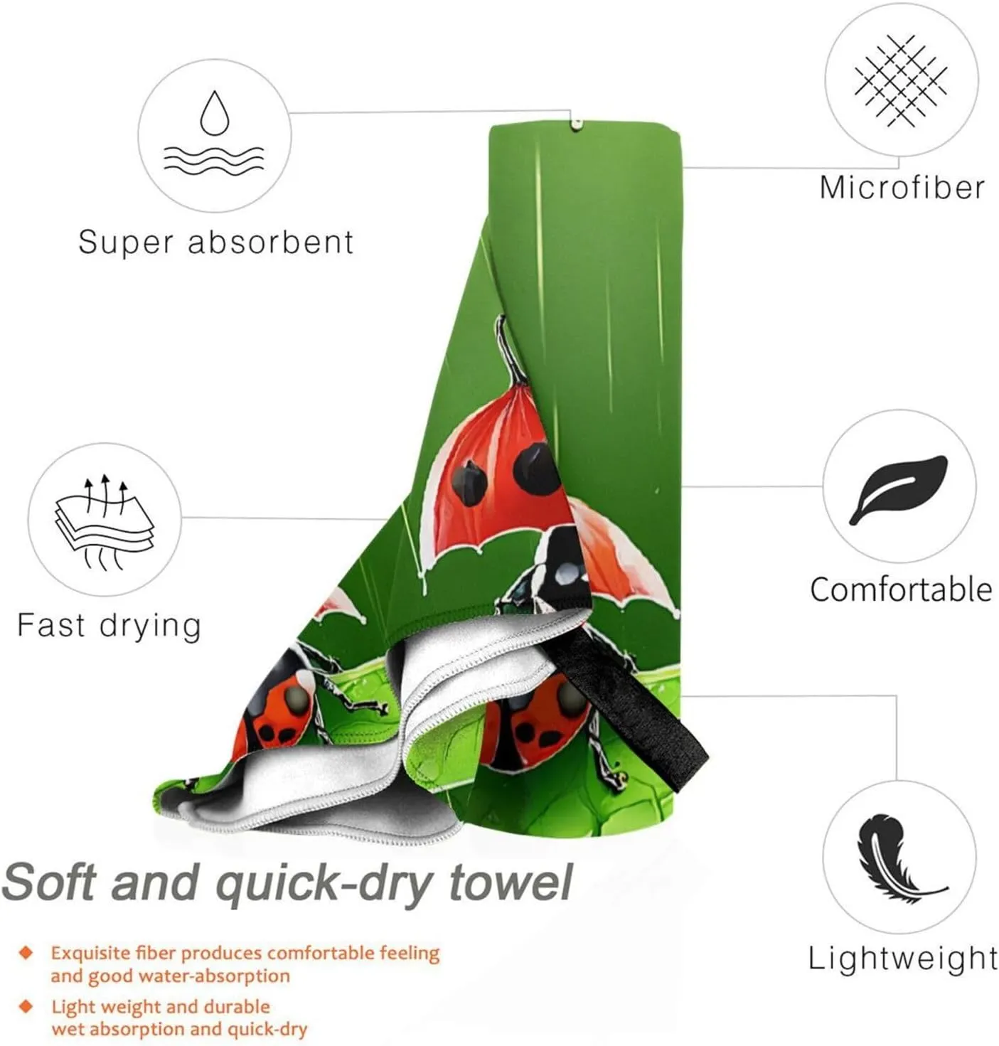(Funny Ladybug) Quick Dry Beach Towel Lightweight Absorbent Sand Proof Travel Towel for Outdoor Pool Gym 31.5"X63"