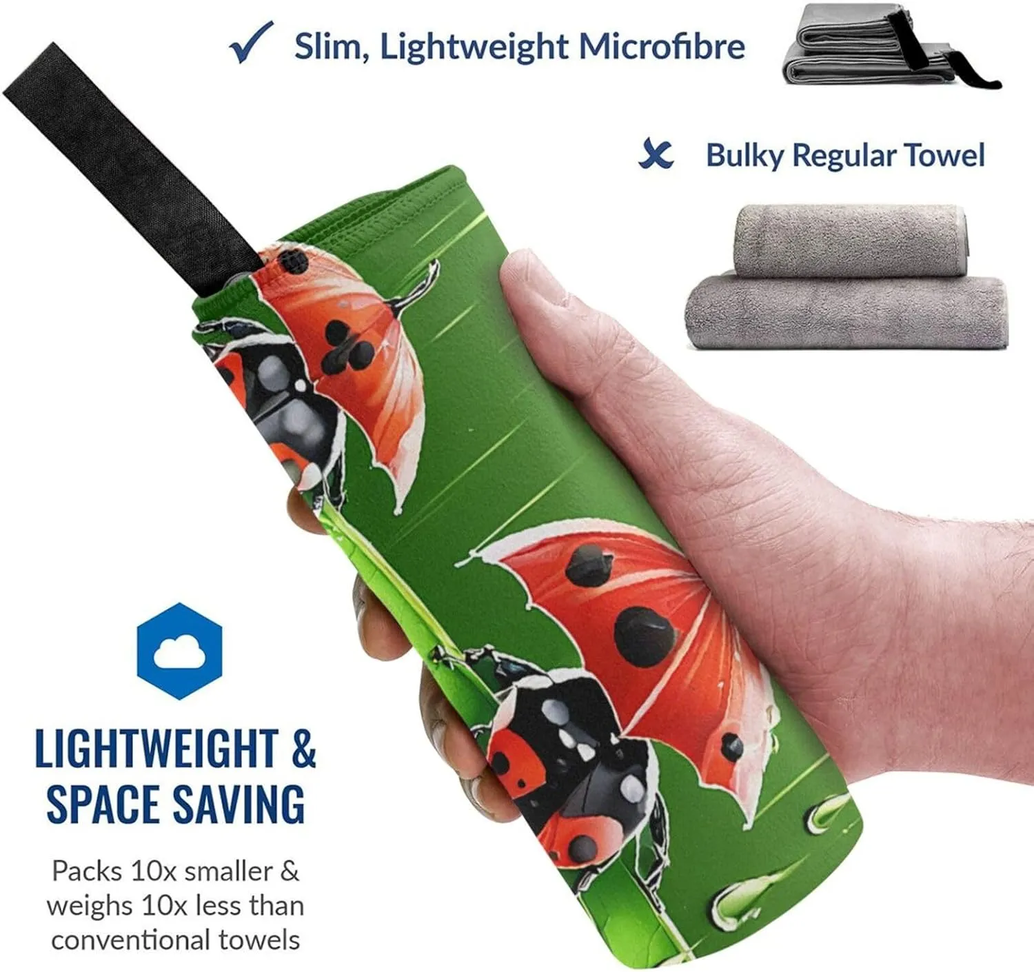 (Funny Ladybug) Quick Dry Beach Towel Lightweight Absorbent Sand Proof Travel Towel for Outdoor Pool Gym 31.5"X63"