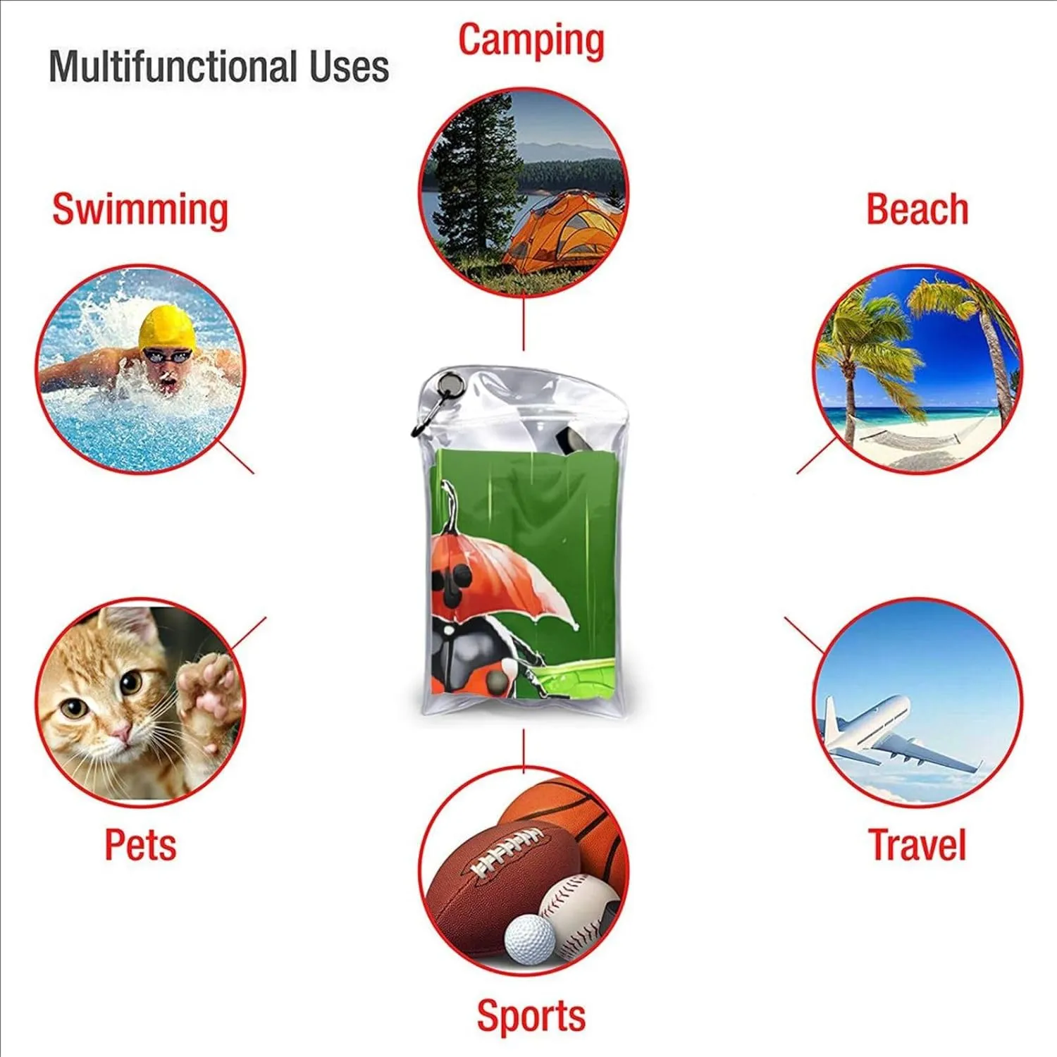 (Funny Ladybug) Quick Dry Beach Towel Lightweight Absorbent Sand Proof Travel Towel for Outdoor Pool Gym 31.5"X63"