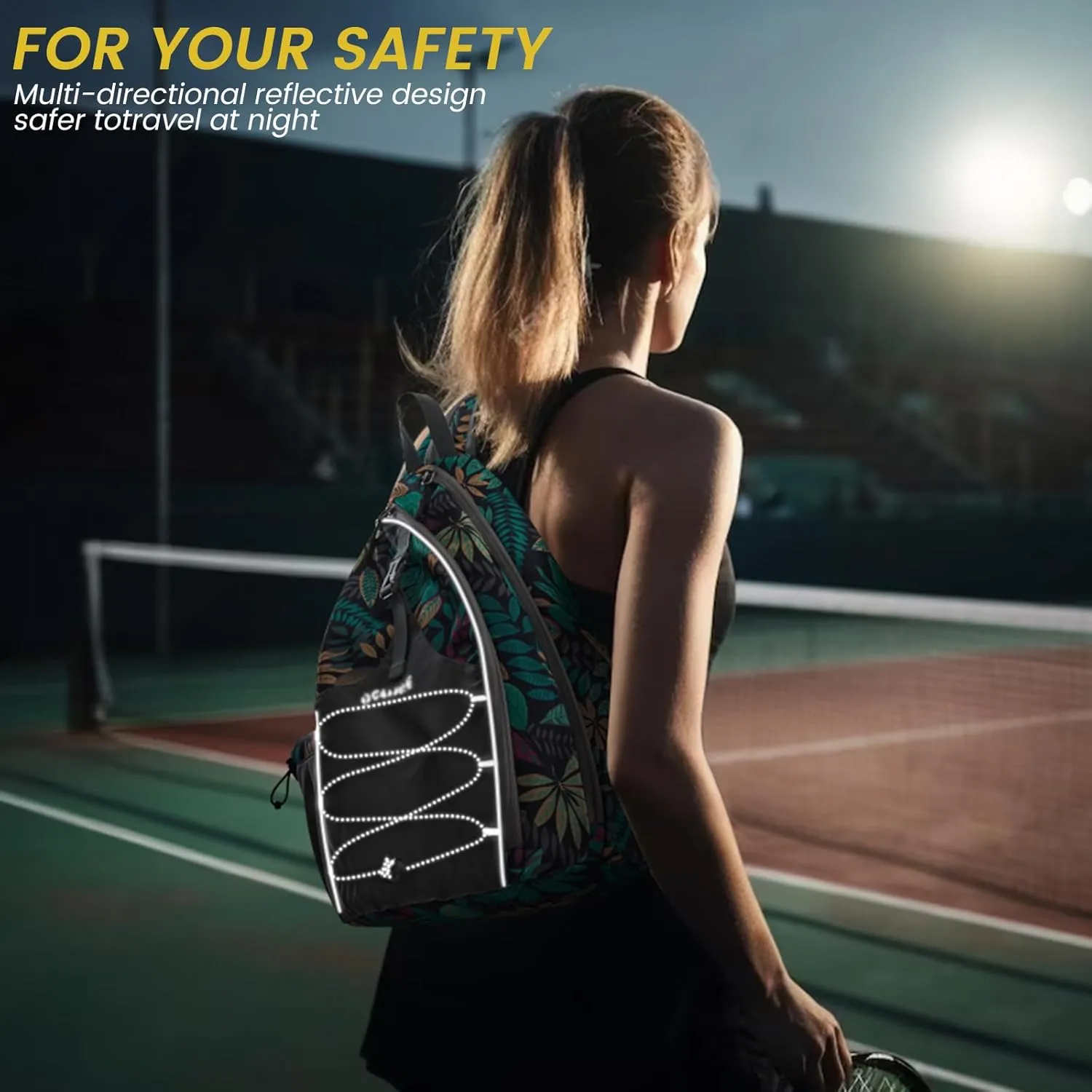 G4Free Pickleball Bag, Pickleball Backpack for Women & Men, Adjustable Sling Bag with Waterproof Pocket/Fence Hook, Blue Leaf