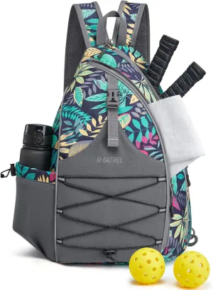 G4Free Pickleball Bag, Pickleball Backpack for Women & Men, Adjustable Sling Bag with Waterproof Pocket/Fence Hook, Blue Leaf