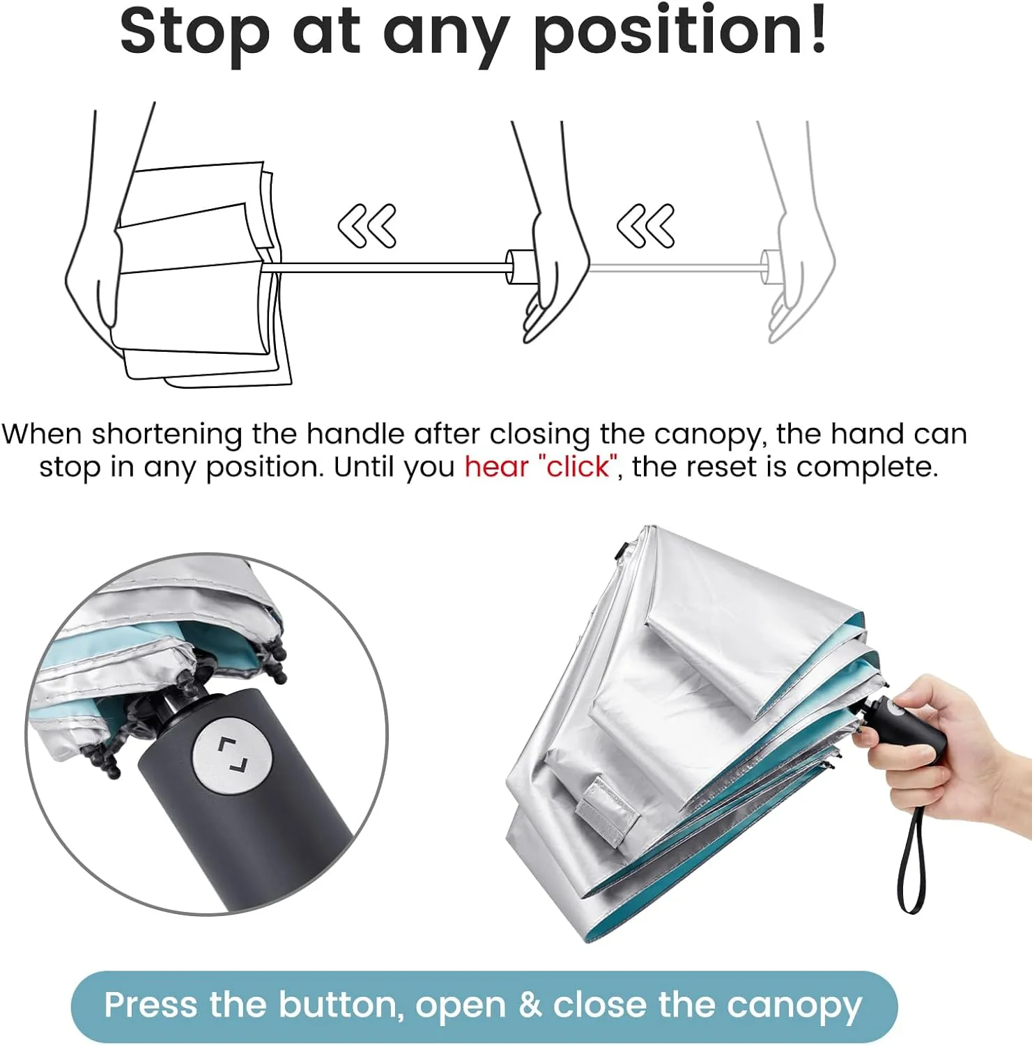 G4Free Travel Umbrella Ultralight UPF 50  UV Protection Compact Sun Umbrella, Double Canopy Super Slim Small Portable Automatic Anti-bounce Close