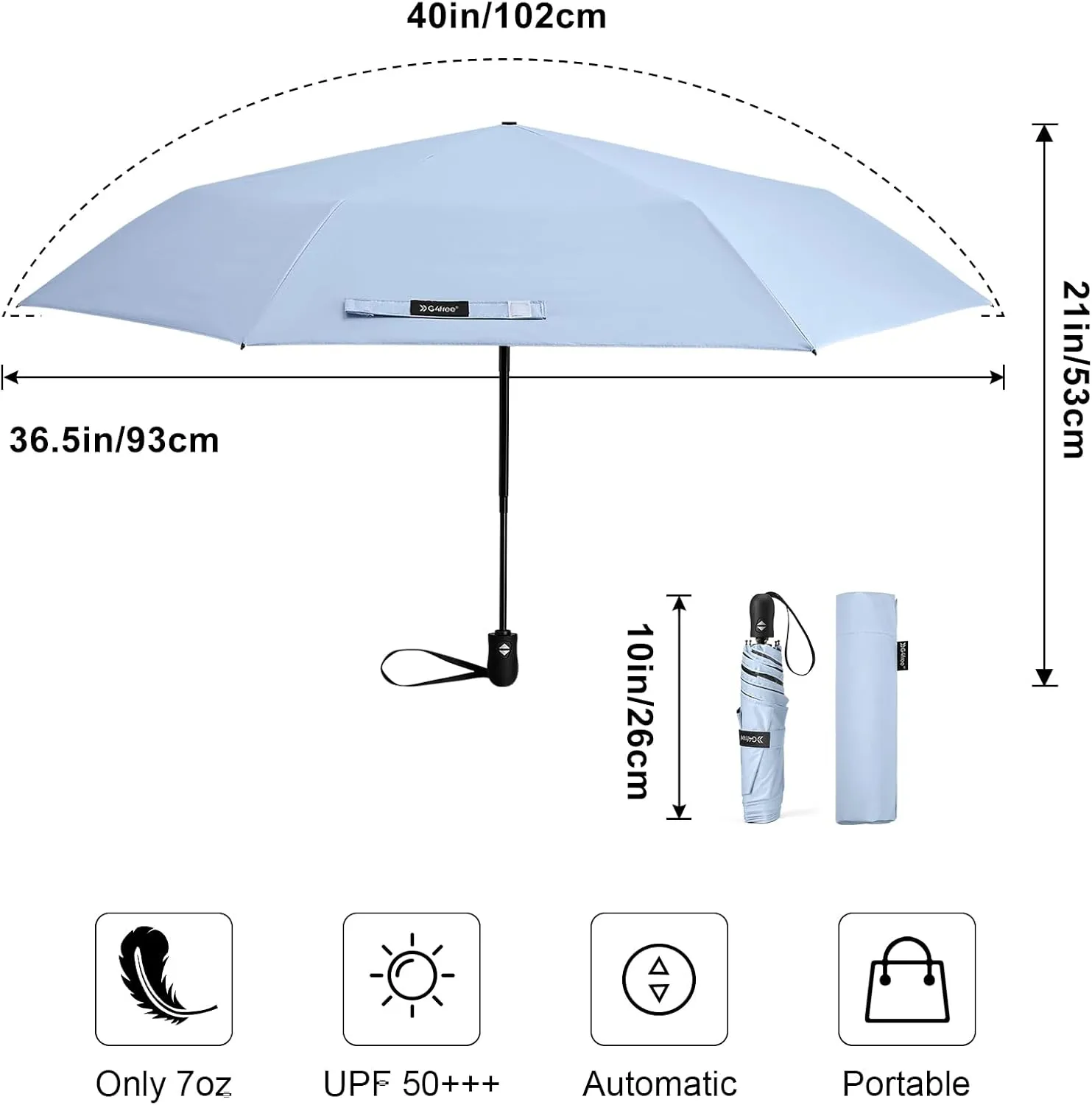 G4Free Travel Umbrella Ultralight UPF 50  UV Protection Compact Umbrella Super Slim Small Mini Automatic Open and Close