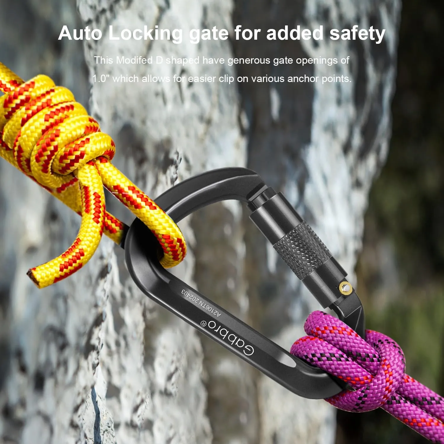 Gabbro Carabiner Clips Heavy Duty, | Wiregate Snap, Screw Locking, Aluminum, Lightweight Caribeener | for Hammock, Hiking, Camping, Water Bottle, Dog Leash Harness, Keychains