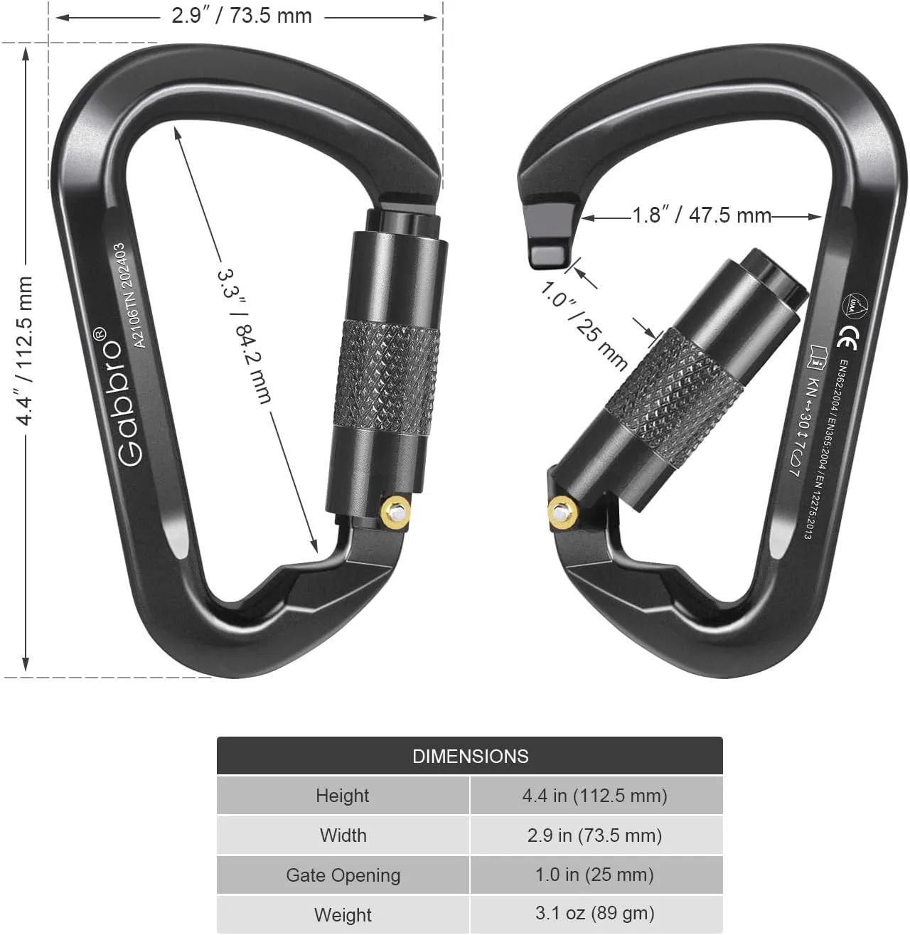 Gabbro Carabiner Clips Heavy Duty, | Wiregate Snap, Screw Locking, Aluminum, Lightweight Caribeener | for Hammock, Hiking, Camping, Water Bottle, Dog Leash Harness, Keychains