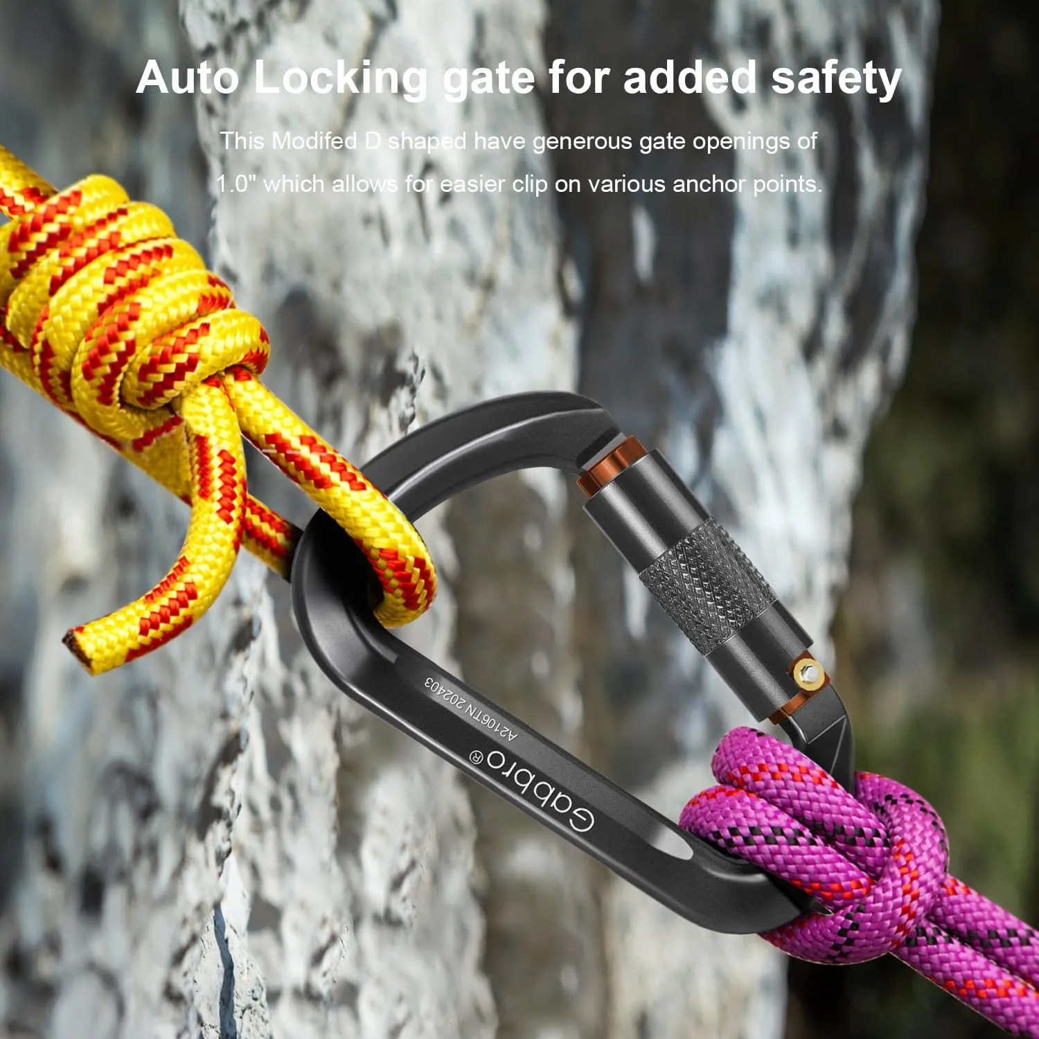 Gabbro Carabiner Clips Heavy Duty, | Wiregate Snap, Screw Locking, Aluminum, Lightweight Caribeener | for Hammock, Hiking, Camping, Water Bottle, Dog Leash Harness, Keychains