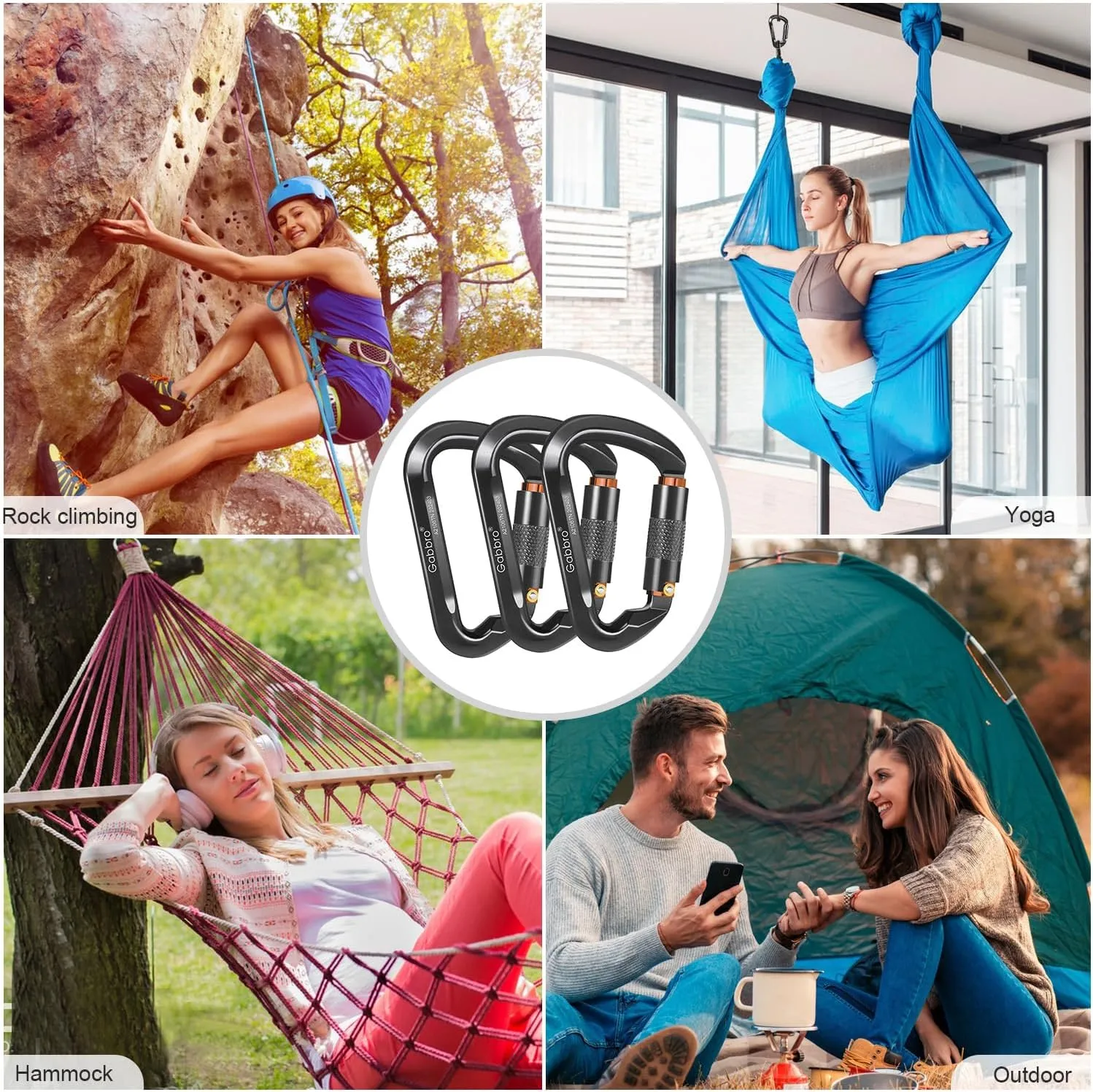 Gabbro Carabiner Clips Heavy Duty, | Wiregate Snap, Screw Locking, Aluminum, Lightweight Caribeener | for Hammock, Hiking, Camping, Water Bottle, Dog Leash Harness, Keychains