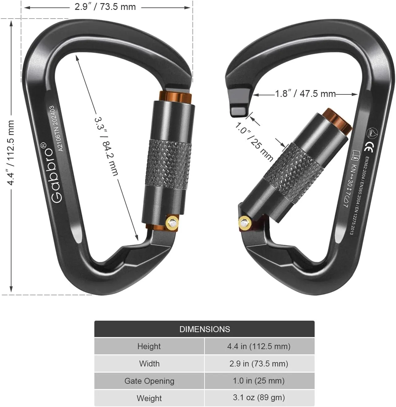 Gabbro Carabiner Clips Heavy Duty, | Wiregate Snap, Screw Locking, Aluminum, Lightweight Caribeener | for Hammock, Hiking, Camping, Water Bottle, Dog Leash Harness, Keychains