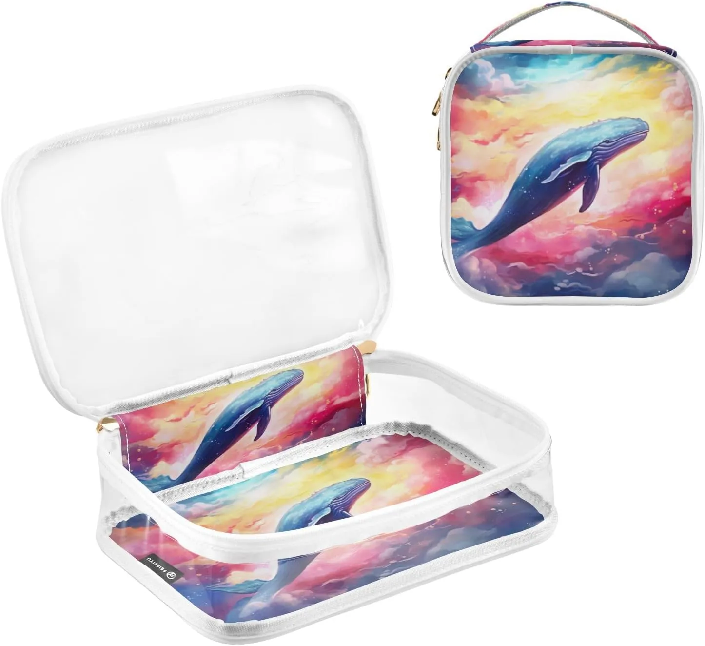 GAIGEO Fantasy Sea Of Clouds And Whale Clear Makeup Bag Set, Clear Plastic Bags with Zipper, Makeup Travel Bag for Women, 2 Pack