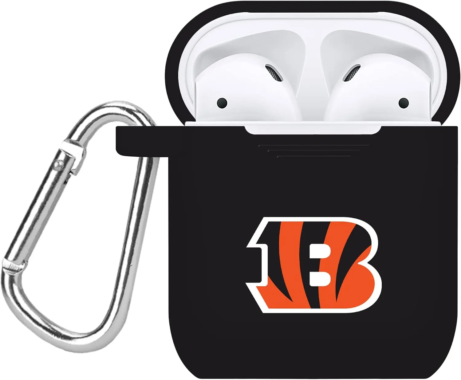 Game Time Cincinnati Bengals Silicone Watch Band and Case Cover Combo Package Compatible with Apple Watch and AirPods Battery Case (42/44/45mm Black/Black)