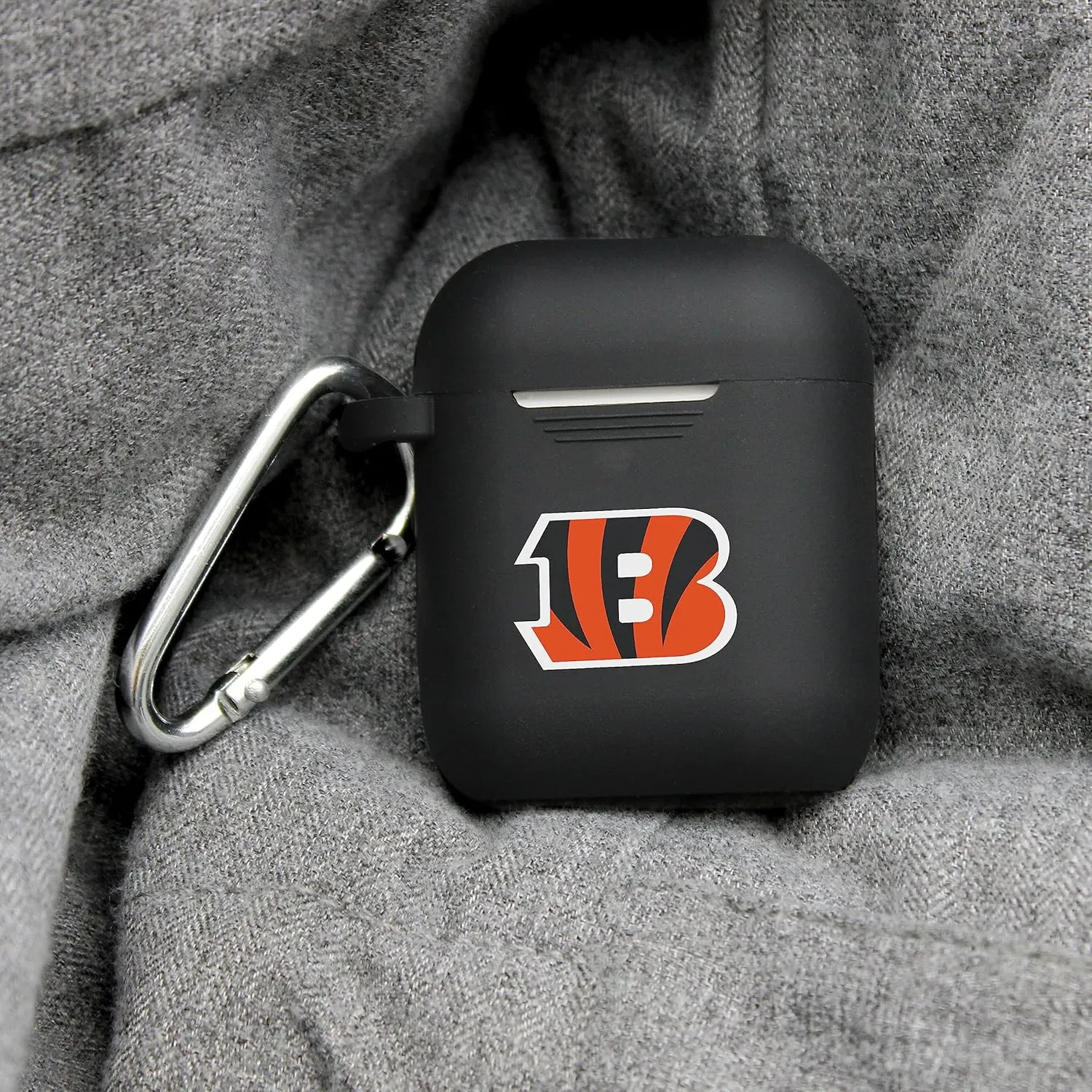 Game Time Cincinnati Bengals Silicone Watch Band and Case Cover Combo Package Compatible with Apple Watch and AirPods Battery Case (42/44/45mm Black/Black)