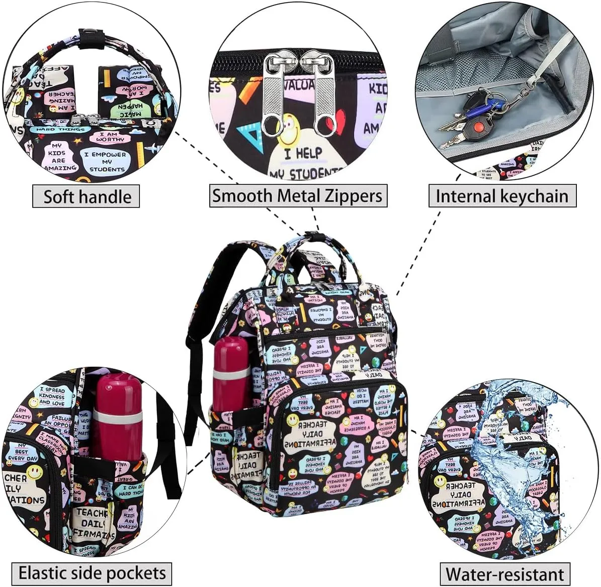 Gatycallaty Teacher Backpack for Women Laptop Computer Bag Office Educators Waterproof Work Bags Carry on Travel Back Pack Large Capacity (smile, 15.6 inches)