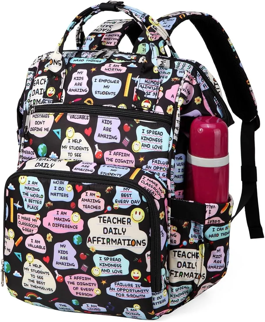 Gatycallaty Teacher Backpack for Women Laptop Computer Bag Office Educators Waterproof Work Bags Carry on Travel Back Pack Large Capacity (smile, 15.6 inches)