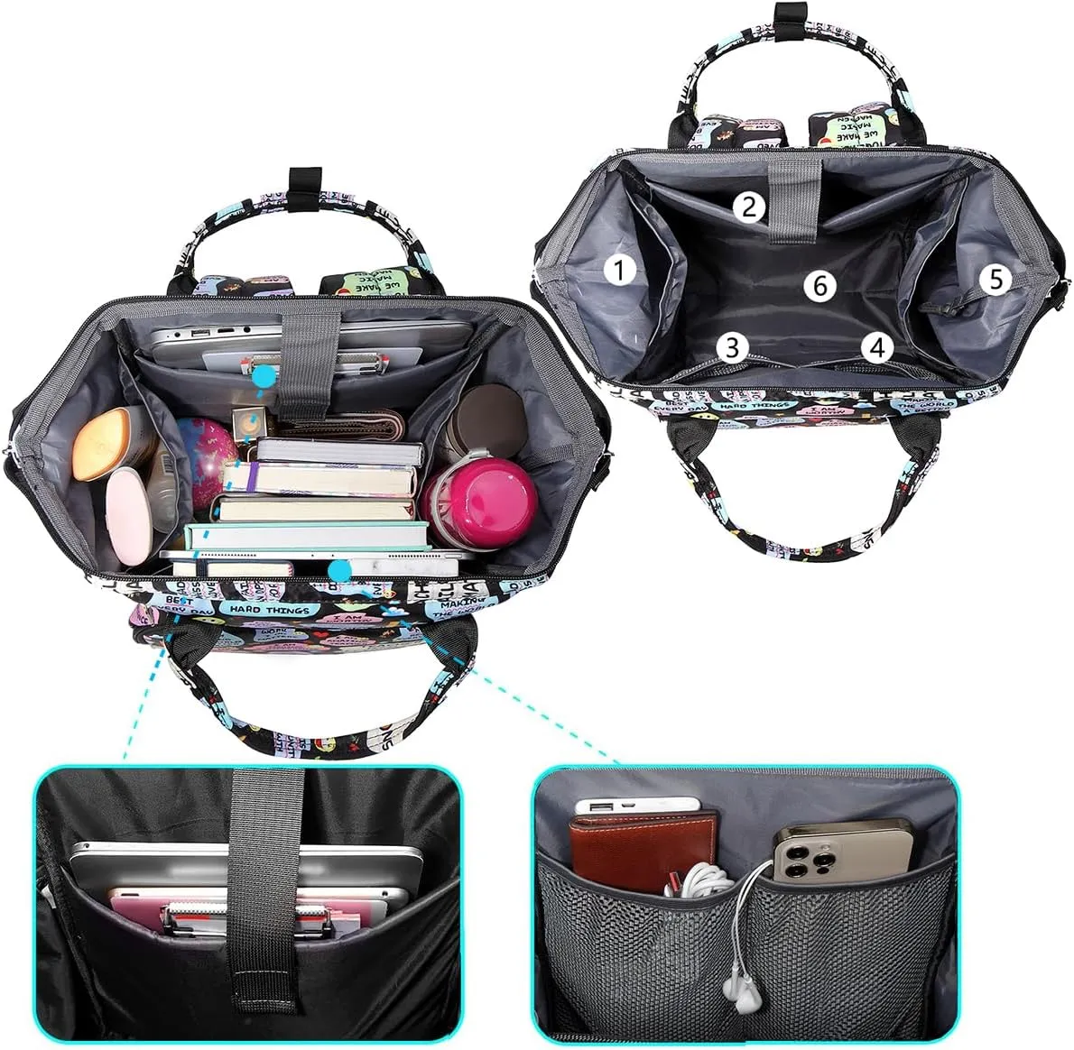 Gatycallaty Teacher Backpack for Women Laptop Computer Bag Office Educators Waterproof Work Bags Carry on Travel Back Pack Large Capacity (smile, 15.6 inches)