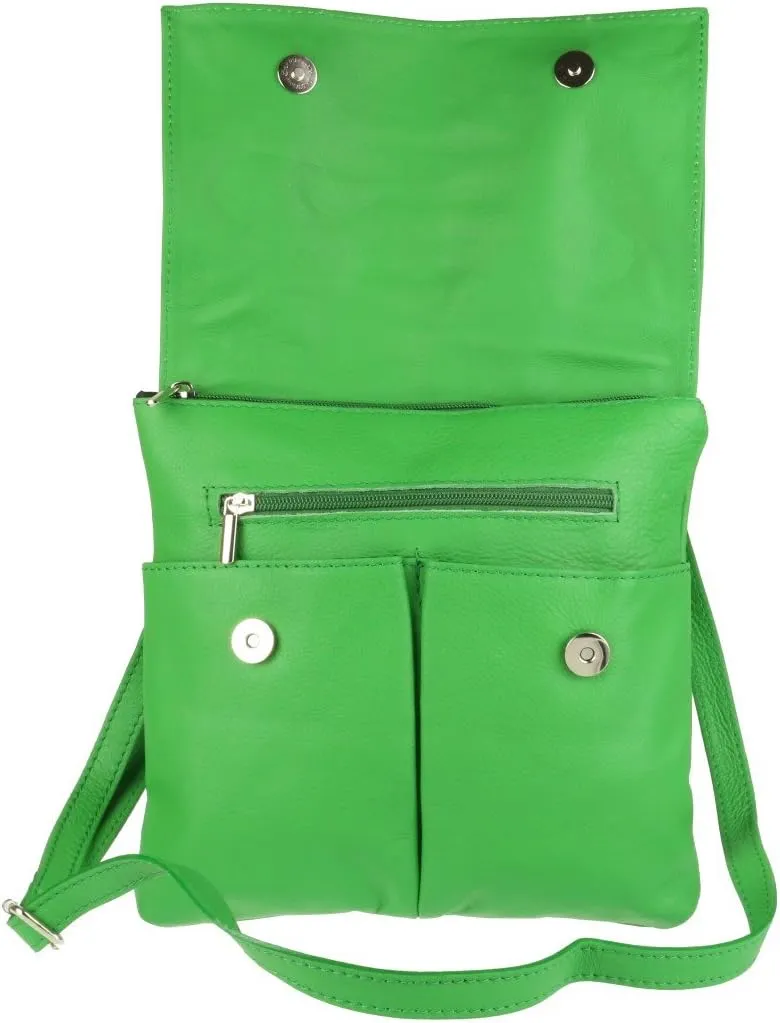 Girly HandBags Double Pocket Italian Genuine Leather Messenger Bag Crossbody Shoulder Bag