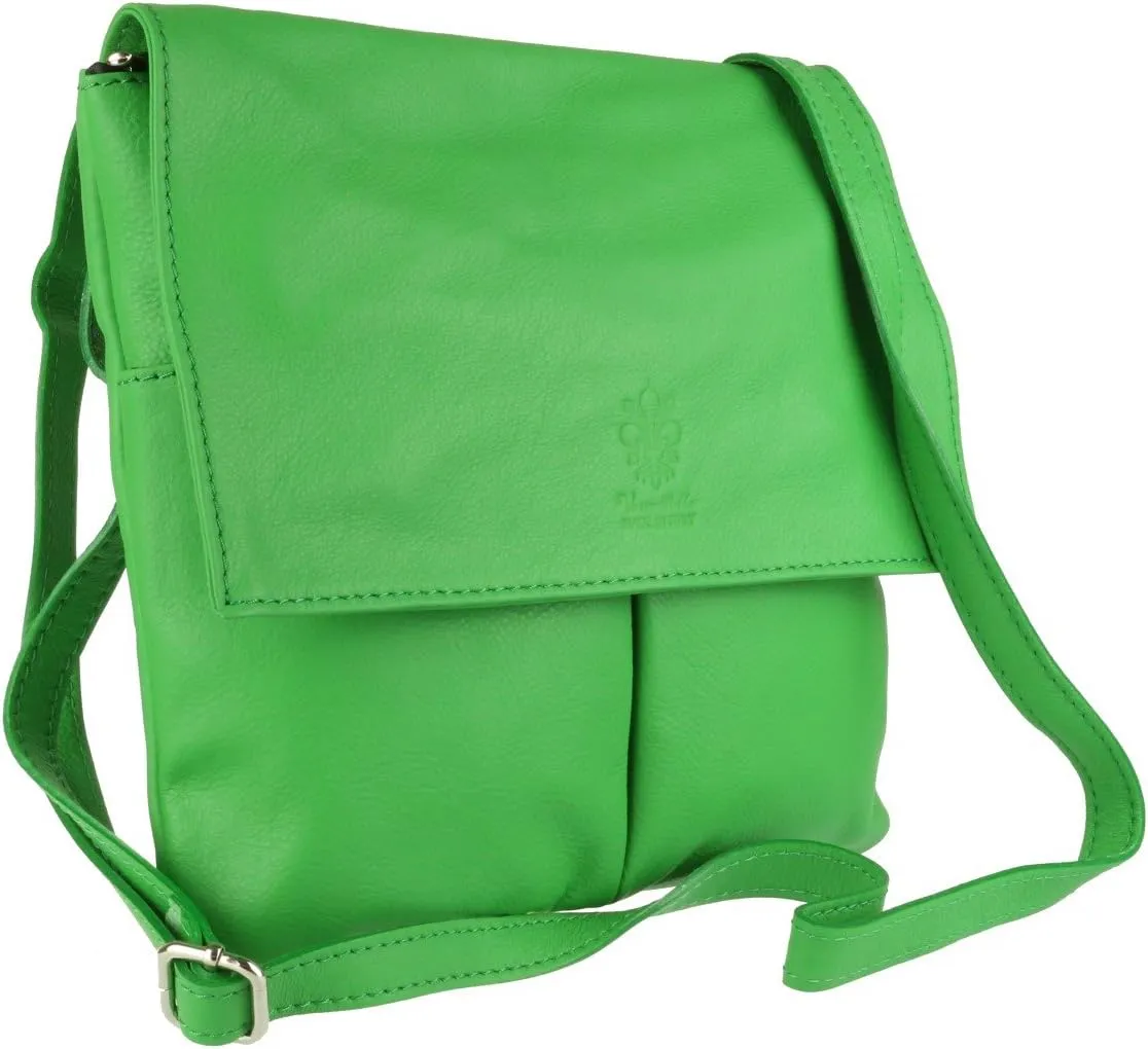 Girly HandBags Double Pocket Italian Genuine Leather Messenger Bag Crossbody Shoulder Bag
