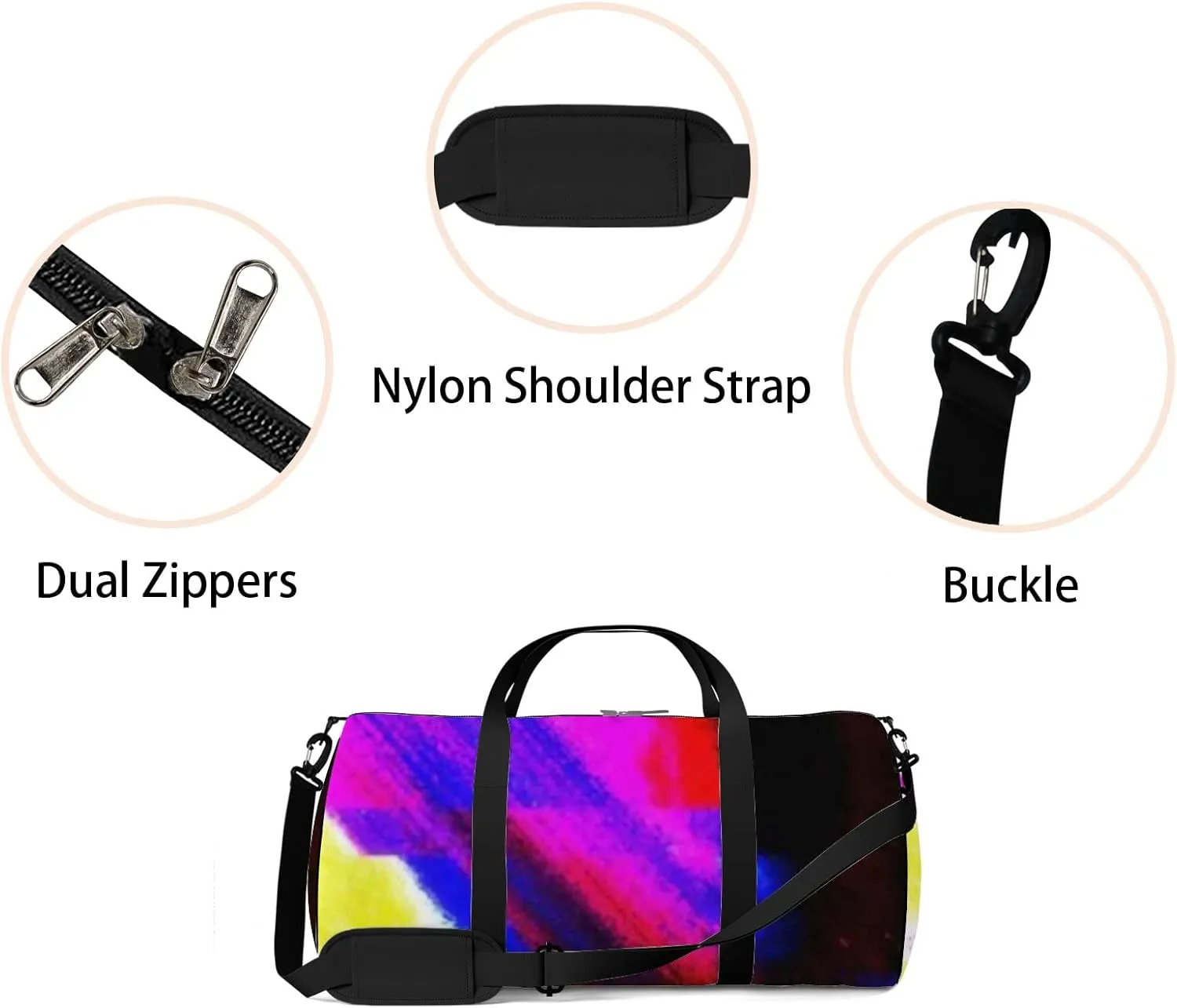 Glitch Image Digital Noise Texture Damaged Sports Bag Tote Bag Waterproof Gym Bag with Shoulder Strap Zipper 2 Side Pockets for Men and Women, Travel and Storage Shoulder Bag.