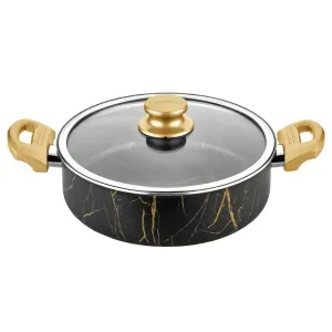 Gold Marble Design Low Pot with Glass Lid