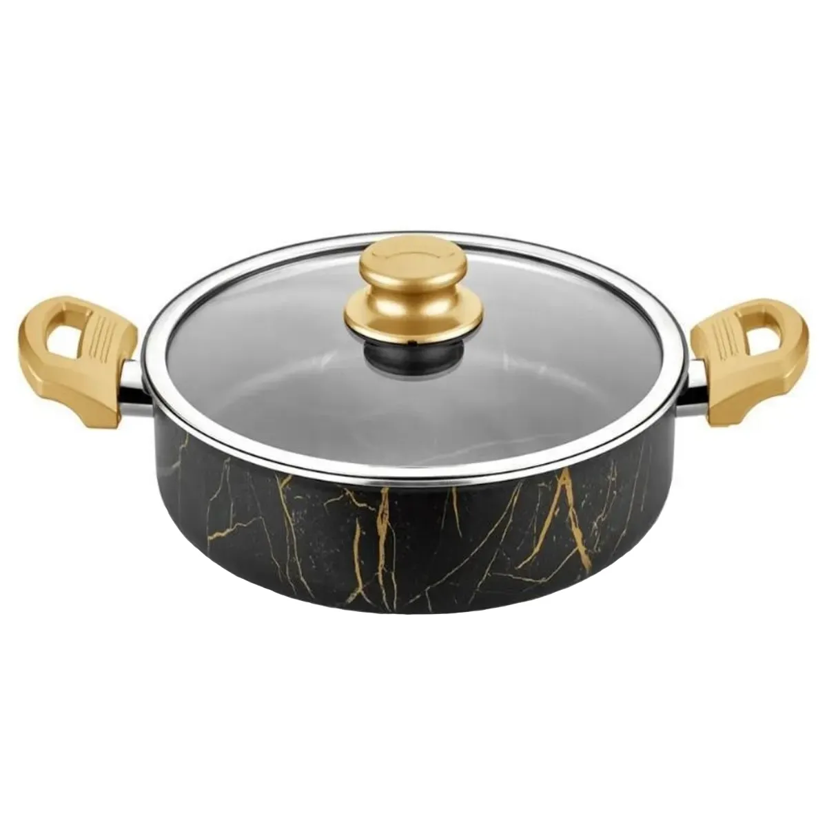 Gold Marble Design Low Pot with Glass Lid