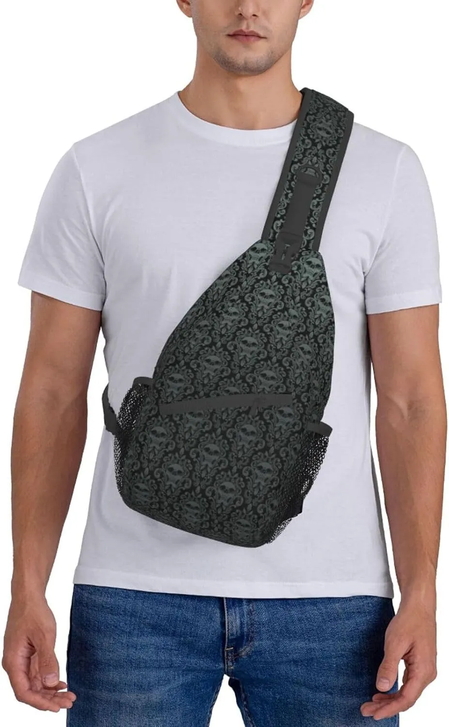 Gothic Black Skull Sling Backpack Hiking Backpack Crossbody Bag Sports Lightweight And waterproof Chest Bag Shoulder Bag For Women Men