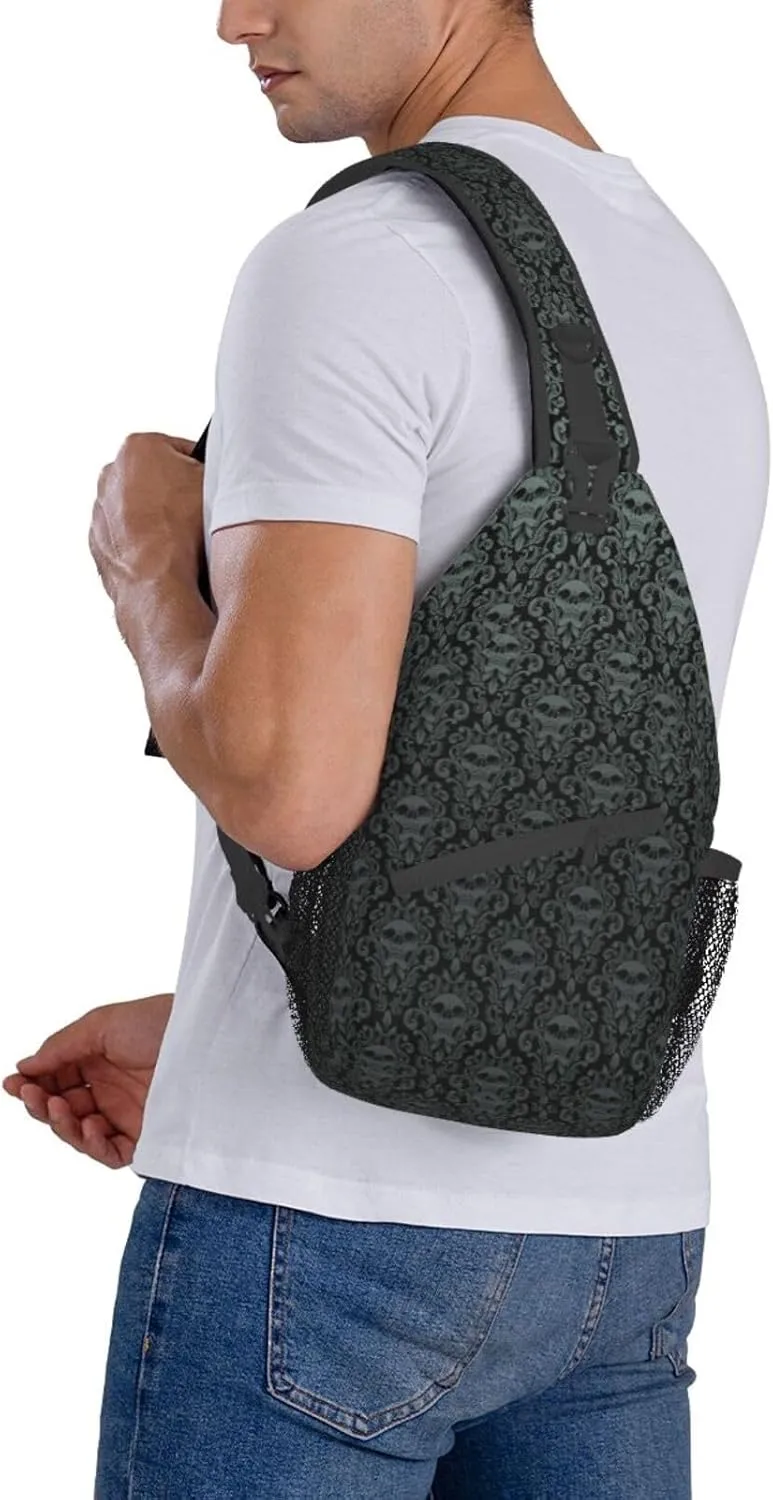 Gothic Black Skull Sling Backpack Hiking Backpack Crossbody Bag Sports Lightweight And waterproof Chest Bag Shoulder Bag For Women Men