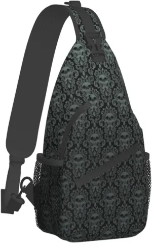 Gothic Black Skull Sling Backpack Hiking Backpack Crossbody Bag Sports Lightweight And waterproof Chest Bag Shoulder Bag For Women Men