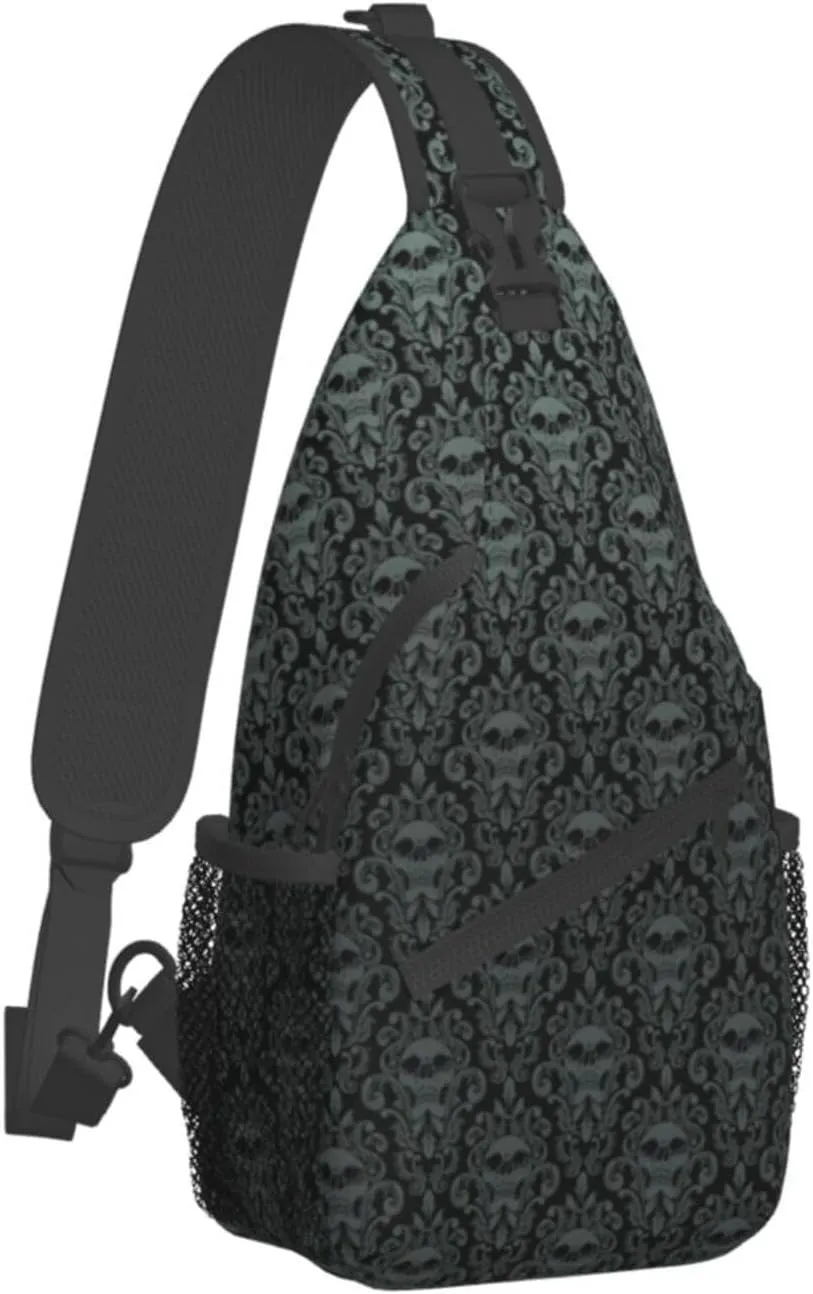 Gothic Black Skull Sling Backpack Hiking Backpack Crossbody Bag Sports Lightweight And waterproof Chest Bag Shoulder Bag For Women Men