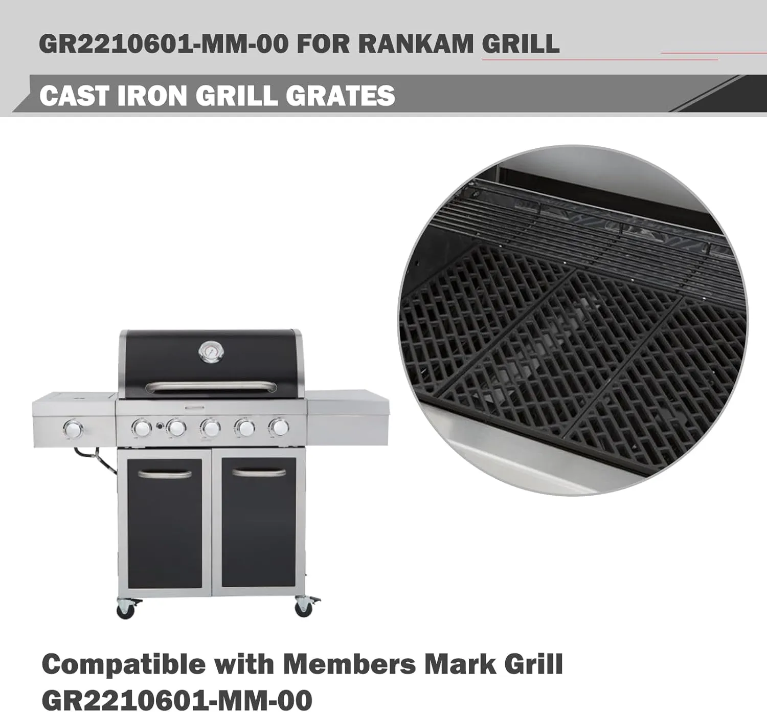 GR2210601-MM-00 Grill Grates for Members Mark Grill Replacement Parts 5 Burner GR2210601 MM 00 Rankam Grill Part GR2210601MM00 Cooking Grates Grillpro Perfect Flame 276964L Sams Club Grate Replacement