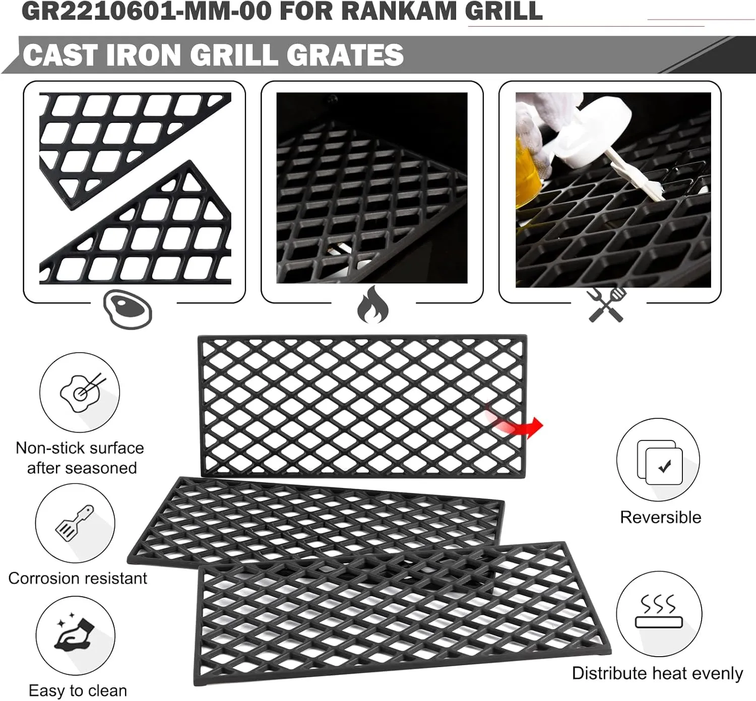 GR2210601-MM-00 Grill Grates for Members Mark Grill Replacement Parts 5 Burner GR2210601 MM 00 Rankam Grill Part GR2210601MM00 Cooking Grates Grillpro Perfect Flame 276964L Sams Club Grate Replacement