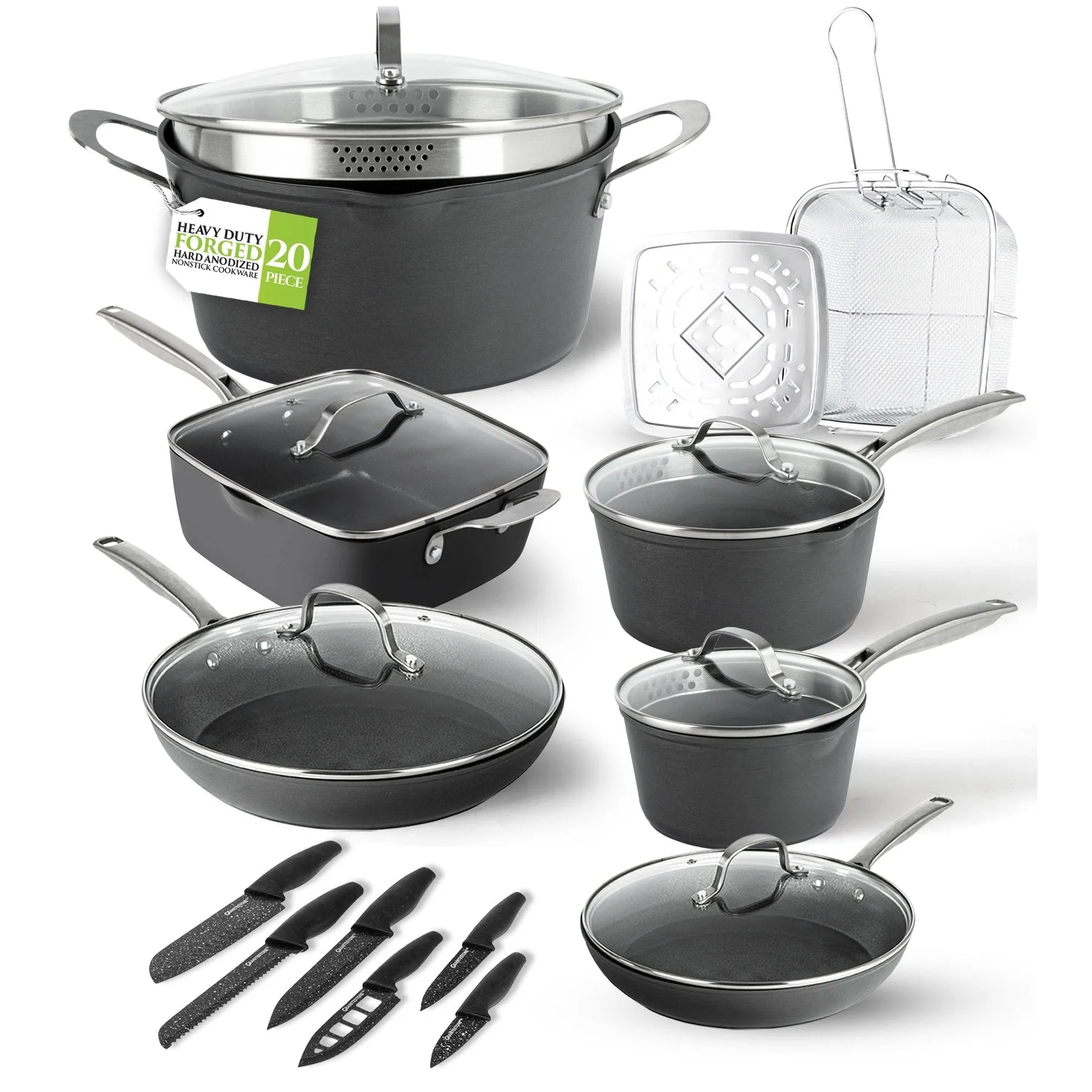 Granitestone Armor Max 20 Piece Hard Anodized Nonstick Cookware Set