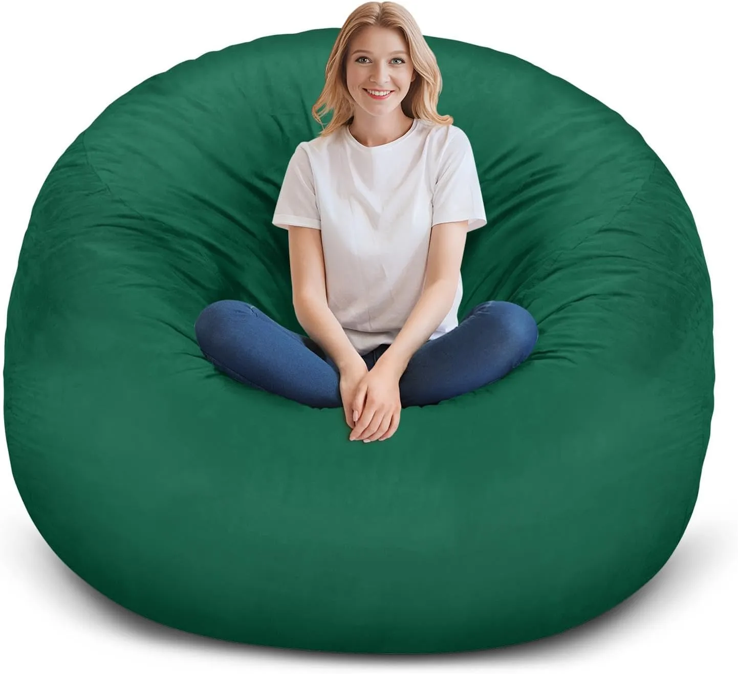 Green Bean Bag Chair Cover (No Filler, Cover only) - 6 Feet Dutch Velvet Bean Bag Bed - Fluffy Lazy Sofa Cover (Green)