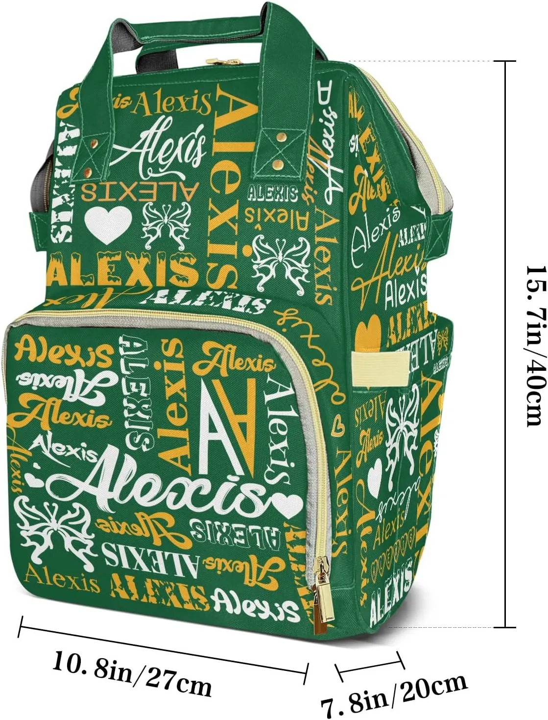 Green Yellow Mummy Bag Custom Personalized with Name Diaper Bag Backpacks Best Present