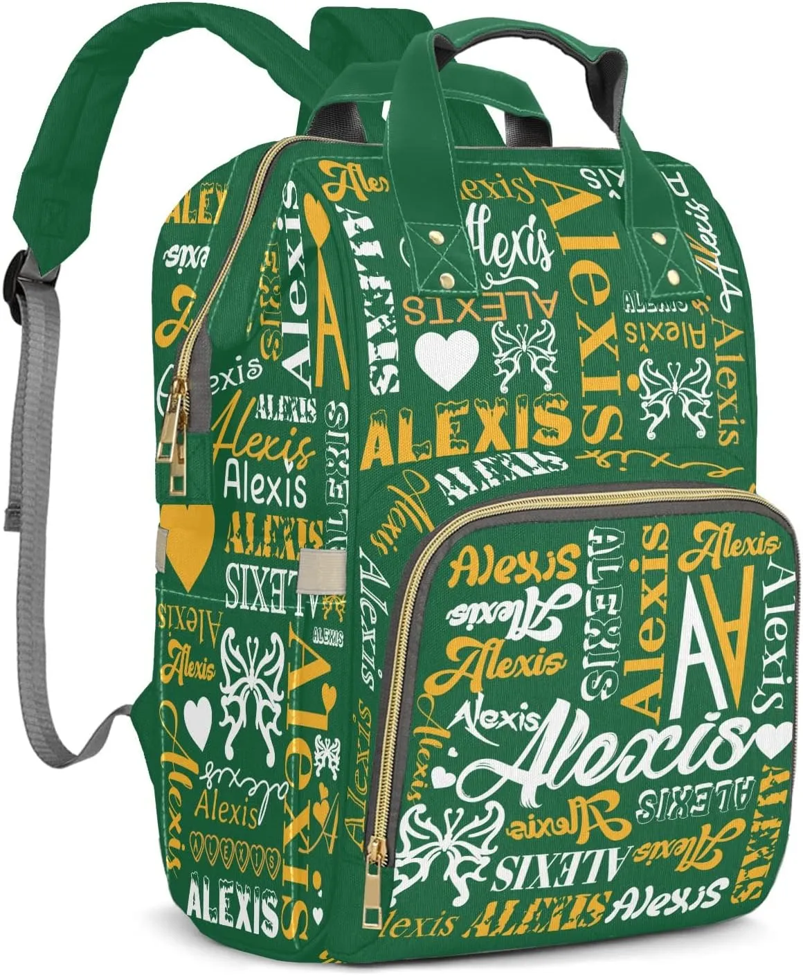 Green Yellow Mummy Bag Custom Personalized with Name Diaper Bag Backpacks Best Present
