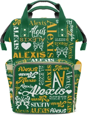 Green Yellow Mummy Bag Custom Personalized with Name Diaper Bag Backpacks Best Present