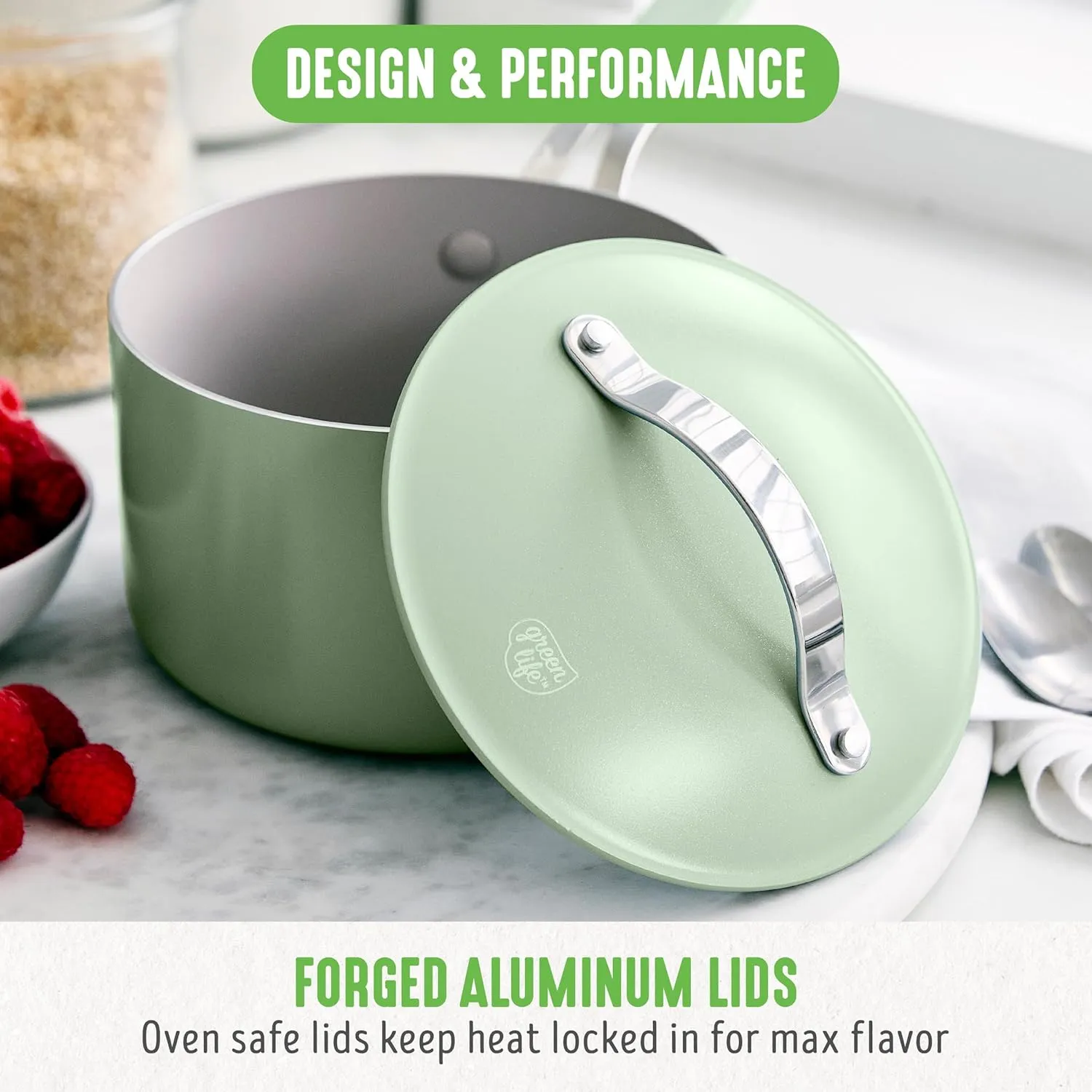 GreenLife 10-Piece Ceramic Nonstick Cookware Set, Dishwasher & Oven Safe, Silicone Stay-Cool Handles, PFAS-Free Ceramic Coated Pots and Pans with Lids, Healthy Kitchen Cooking Set, Dream Sage Green