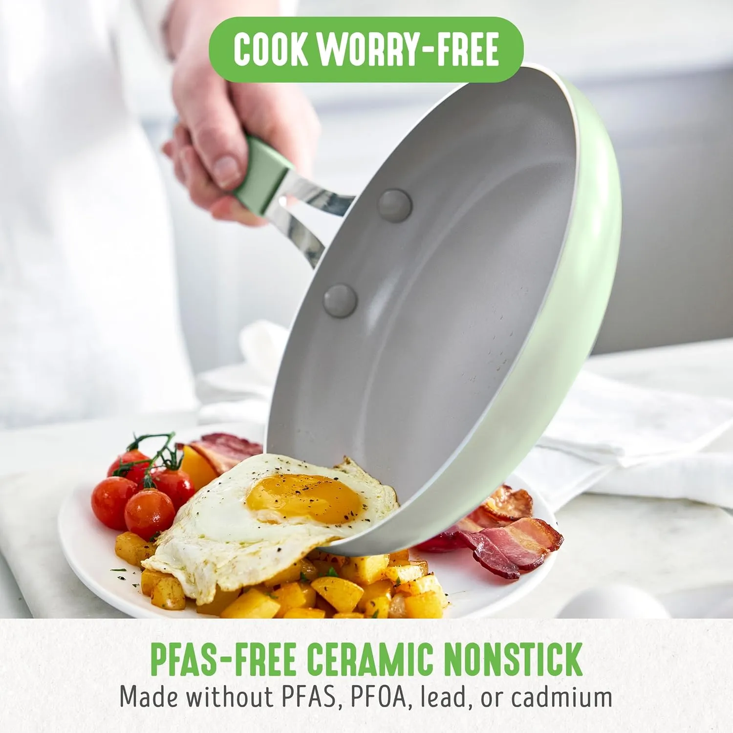 GreenLife 10-Piece Ceramic Nonstick Cookware Set, Dishwasher & Oven Safe, Silicone Stay-Cool Handles, PFAS-Free Ceramic Coated Pots and Pans with Lids, Healthy Kitchen Cooking Set, Dream Sage Green