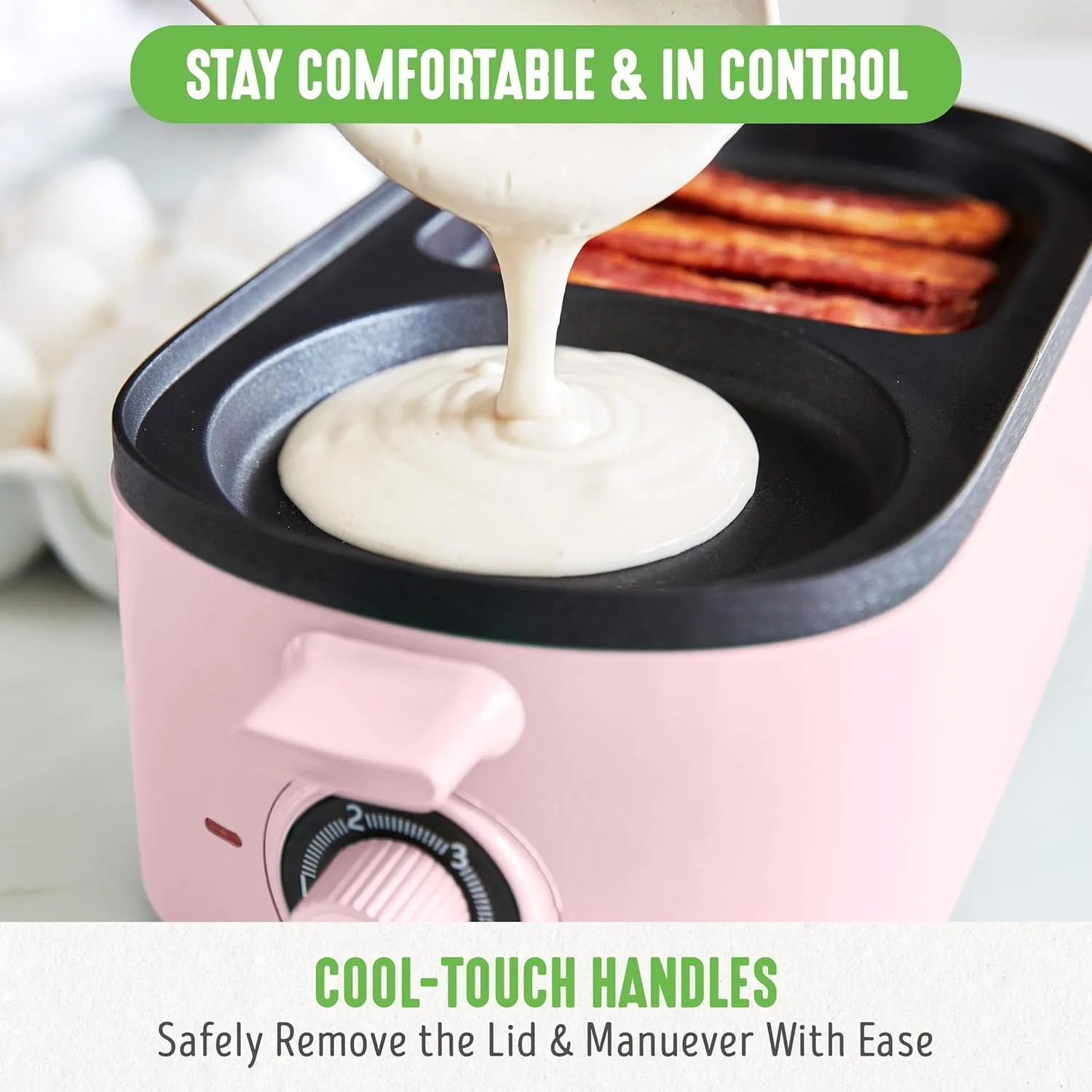 GreenLife 3-in-1 Breakfast Station, Ceramic Nonstick Dual Griddles for Eggs, Meat, Pancakes & Sandwiches   2-Slice Toast Drawer, Healthy Cooking, Timer, Versatile Morning Meal Maker, Pink