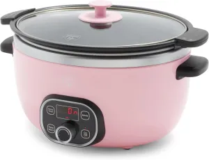 GreenLife 6 Quart Ceramic Slow Cooker, PFAS-Free, Programmable, Removable Healthy Nonstick Pot for Family Meals, Sear on Stovetop, Keep Warm, Digital Timer, Dishwasher Safe Glass Lid & Crock, Pink