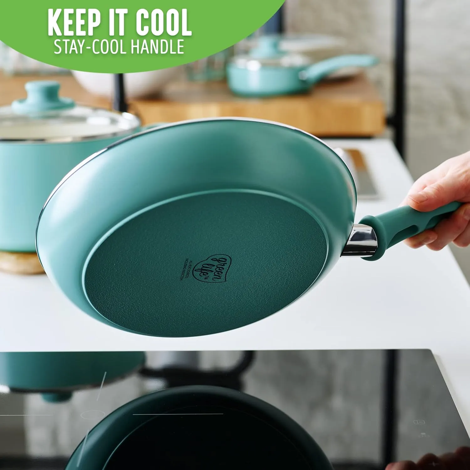 GreenLife Soft Grip Healthy Ceramic Nonstick, 15 pc Ceramic Cookware Set, PFAS-Free, Induction, Turquoise
