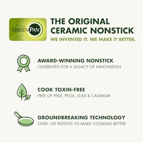 GreenPan Swift 12 Piece Cookware Pot and Pans Set, PFAS & PFOA-Free Healthy Ceramic Nonstick, Gold Stainless Steel Handle, Versatile Cooking Essentials, Dishwasher & Oven Safe, Cream