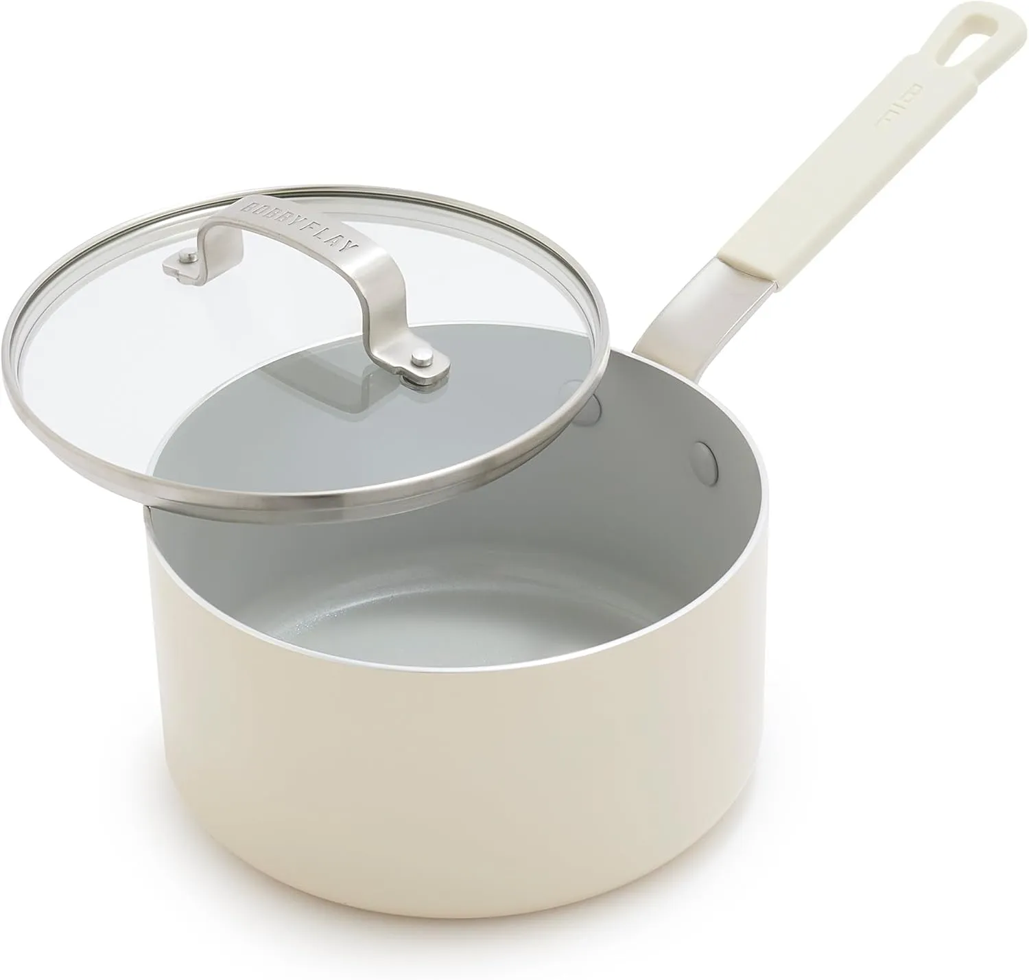 GreenPan x Bobby Flay 2.53QT Saucepan with Glass Lid, Professional Grade Aluminum, PFAS & PFOA-Free Ceramic Nonstick, Induction Suitable, Stay-Cool Silicone Handle, Dishwasher & Oven Safe, Cream