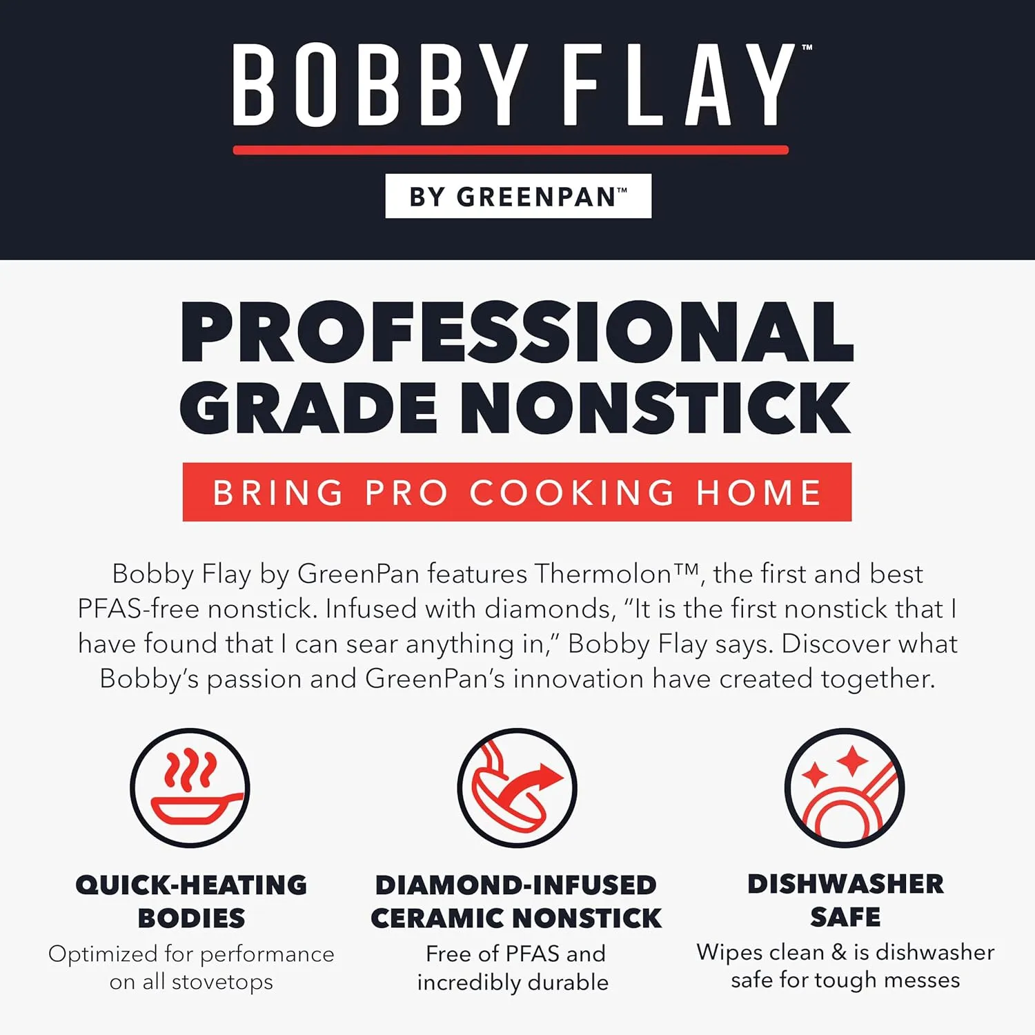GreenPan x Bobby Flay 2.53QT Saucepan with Glass Lid, Professional Grade Aluminum, PFAS & PFOA-Free Ceramic Nonstick, Induction Suitable, Stay-Cool Silicone Handle, Dishwasher & Oven Safe, Cream