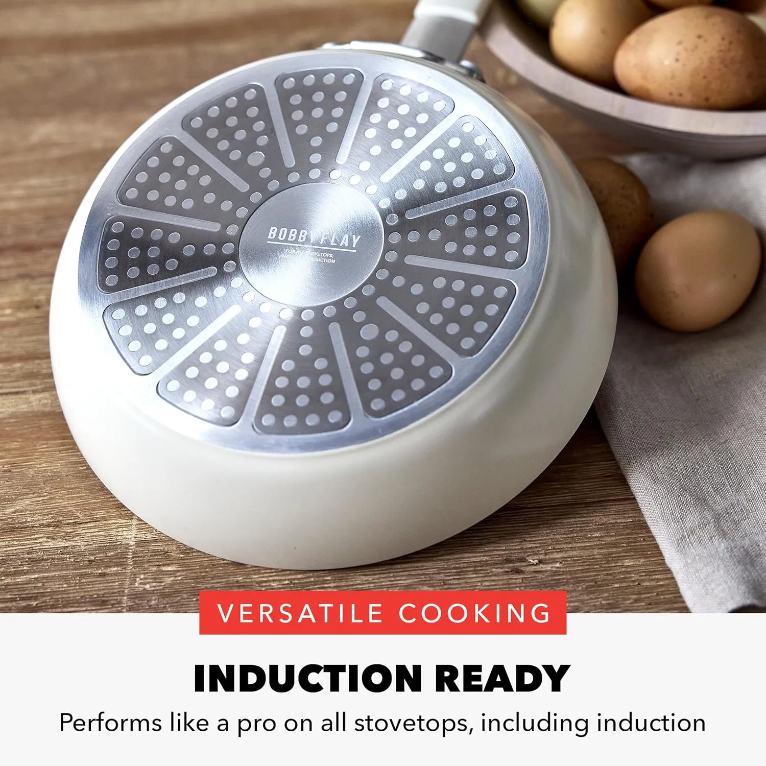 GreenPan x Bobby Flay 2.53QT Saucepan with Glass Lid, Professional Grade Aluminum, PFAS & PFOA-Free Ceramic Nonstick, Induction Suitable, Stay-Cool Silicone Handle, Dishwasher & Oven Safe, Cream
