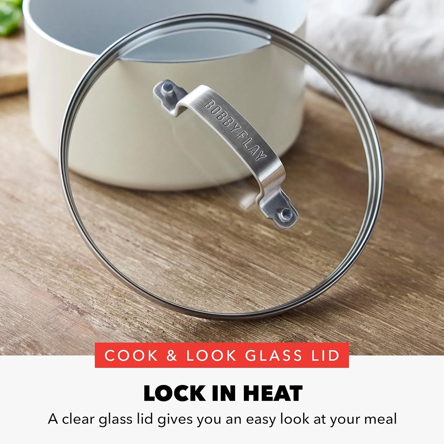 GreenPan x Bobby Flay 2.53QT Saucepan with Glass Lid, Professional Grade Aluminum, PFAS & PFOA-Free Ceramic Nonstick, Induction Suitable, Stay-Cool Silicone Handle, Dishwasher & Oven Safe, Cream