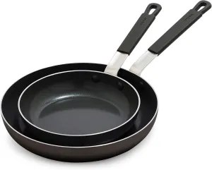 GreenPan x Bobby Flay 8” and 10” Frying Pan Skillet Set, Professional Grade Aluminum, PFAS & PFOA-Free Ceramic Nonstick, Induction Suitable, Stay-Cool Silicone Handle, Dishwasher & Oven Safe, Black