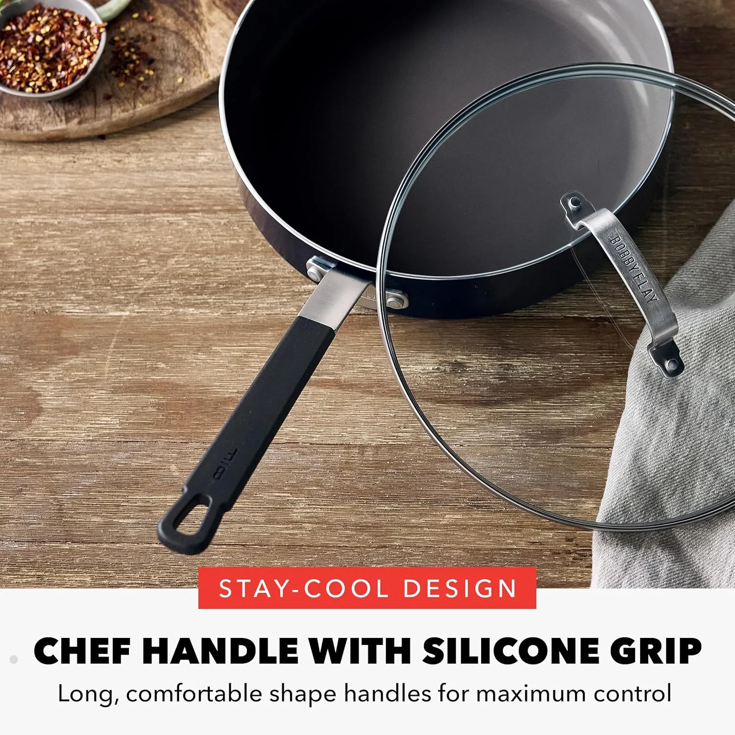 GreenPan x Bobby Flay 8” and 10” Frying Pan Skillet Set, Professional Grade Aluminum, PFAS & PFOA-Free Ceramic Nonstick, Induction Suitable, Stay-Cool Silicone Handle, Dishwasher & Oven Safe, Black