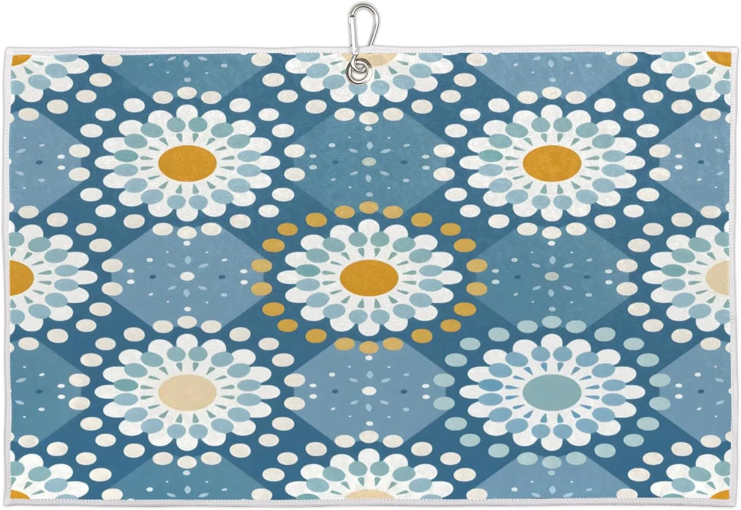 Grid Abstract Dot Flower Golf Towel with Heavy Duty Carabiner Ultra Absorbent Quick Dry Perfect for Cleaning Clubs Balls Gear Essential Golf Accessory for Men Women Kids
