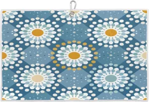 Grid Abstract Dot Flower Golf Towel with Heavy Duty Carabiner Ultra Absorbent Quick Dry Perfect for Cleaning Clubs Balls Gear Essential Golf Accessory for Men Women Kids